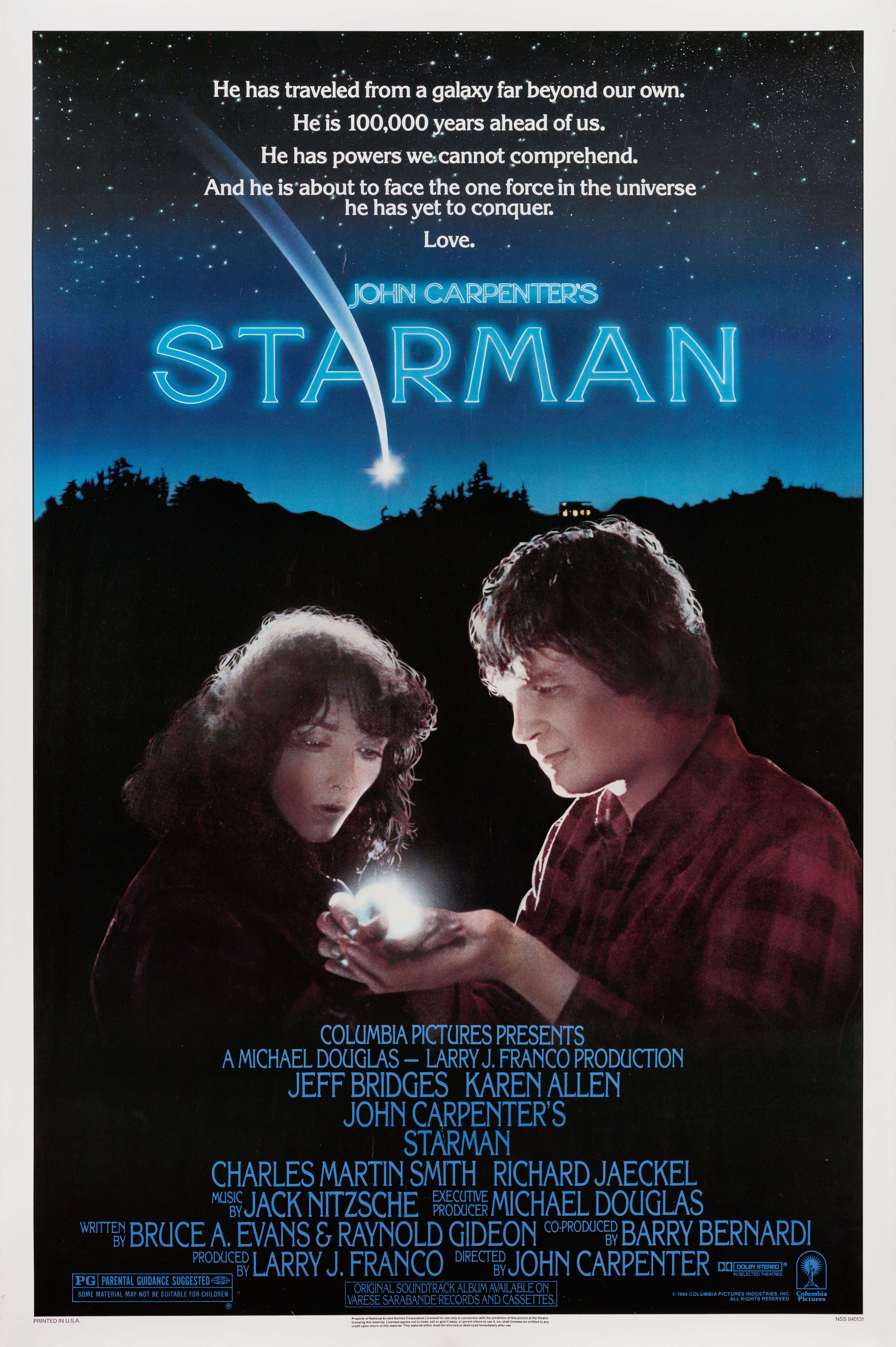 Человек со звезды (Starman, 1984), режиссёр Джон Карпентер, американский постер к фильму, 1984 год (1)