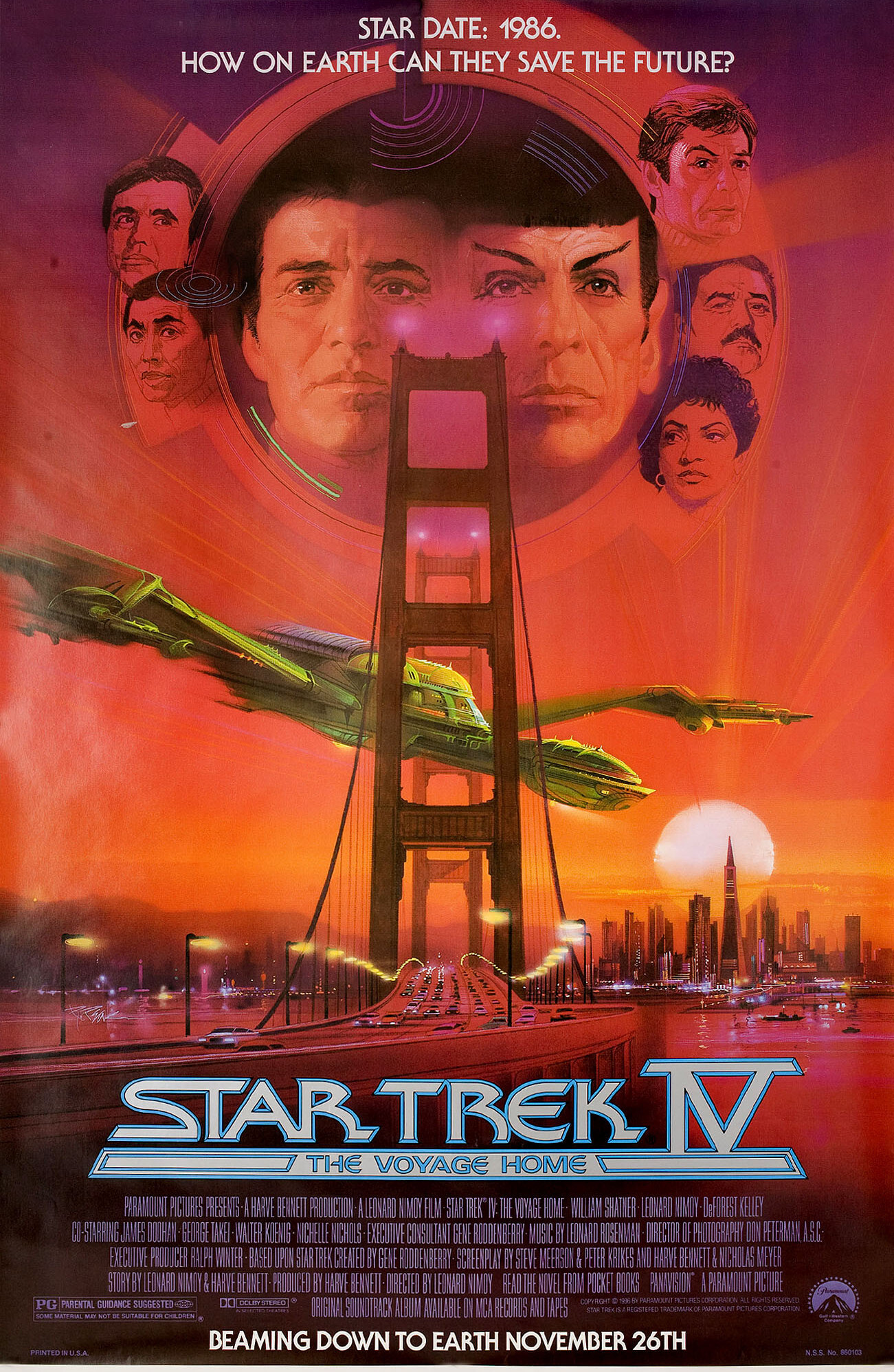 Звездный путь 4: Дорога домой (Star Trek IV: The Voyage Home, 1986), режиссёр Леонард Нимой, американский постер к фильму, автор Боб Пик, 1986 год