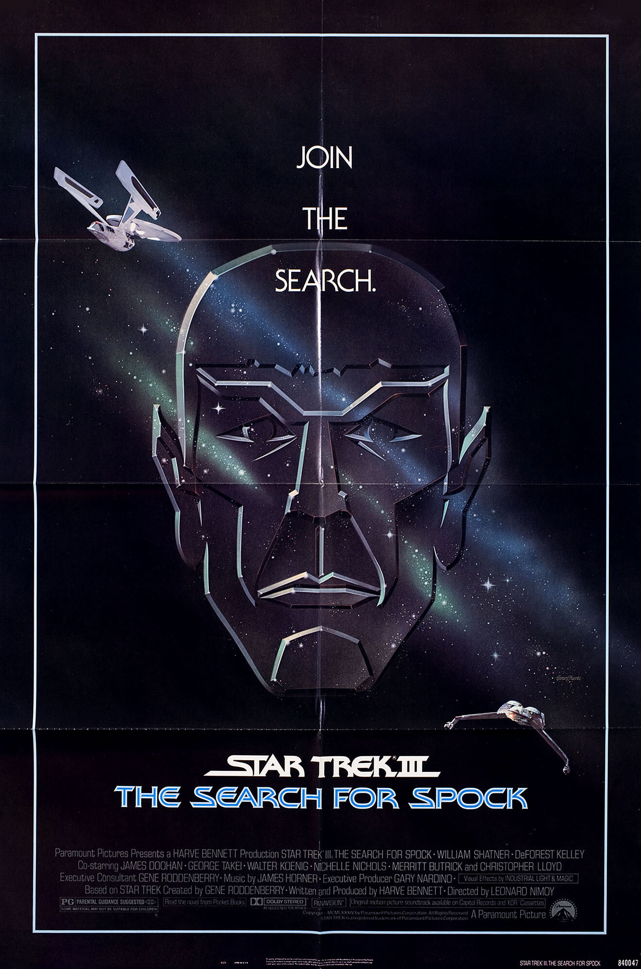 Звездный путь 3: В поисках Спока (Star Trek III: The Search for Spock, 1984), режиссёр Леонард Нимой, американский постер к фильму, 1984 год