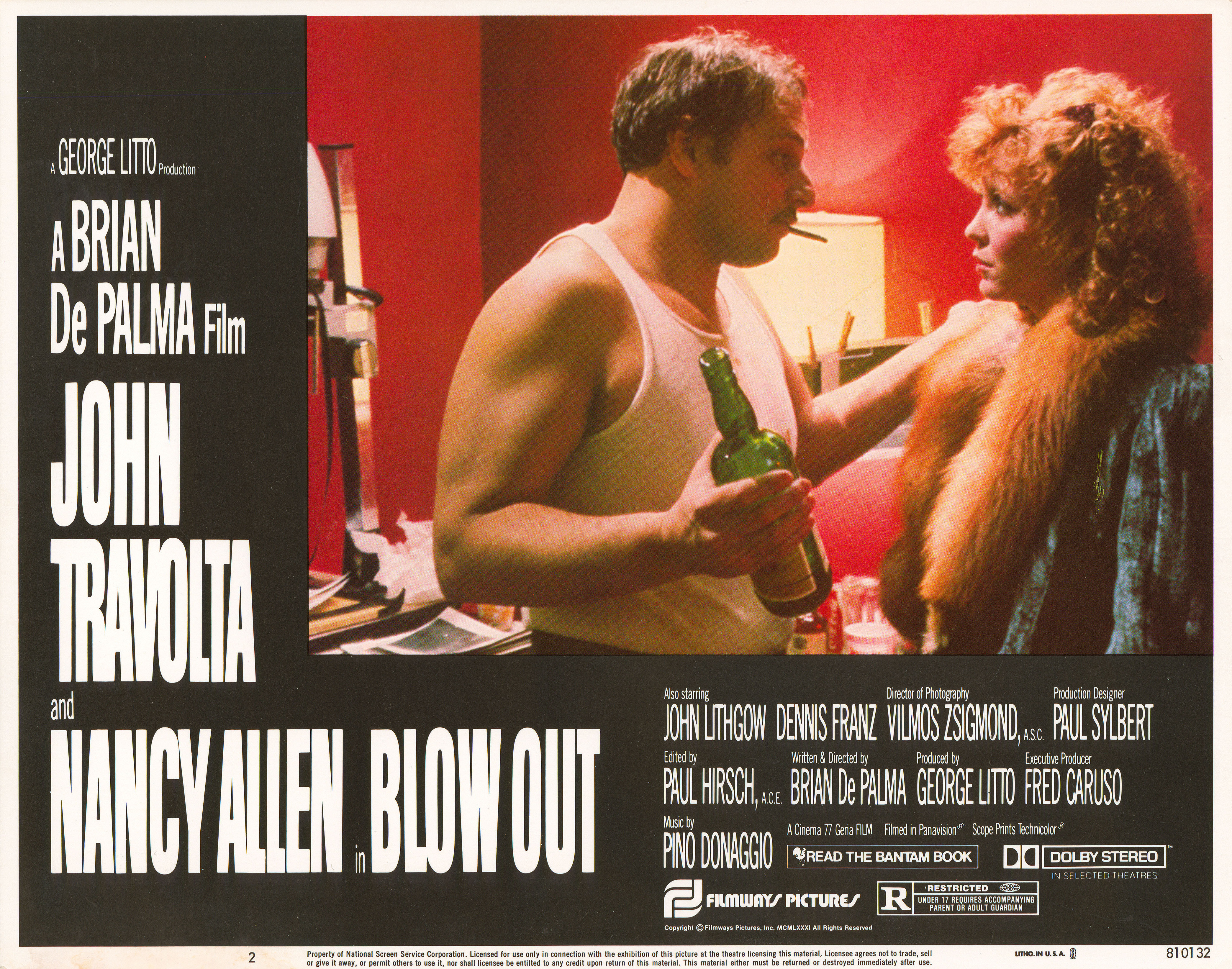 Прокол (Blow Out, 1981), режиссёр Брайан Де Пальма, американский постер к фильму, 1981 год