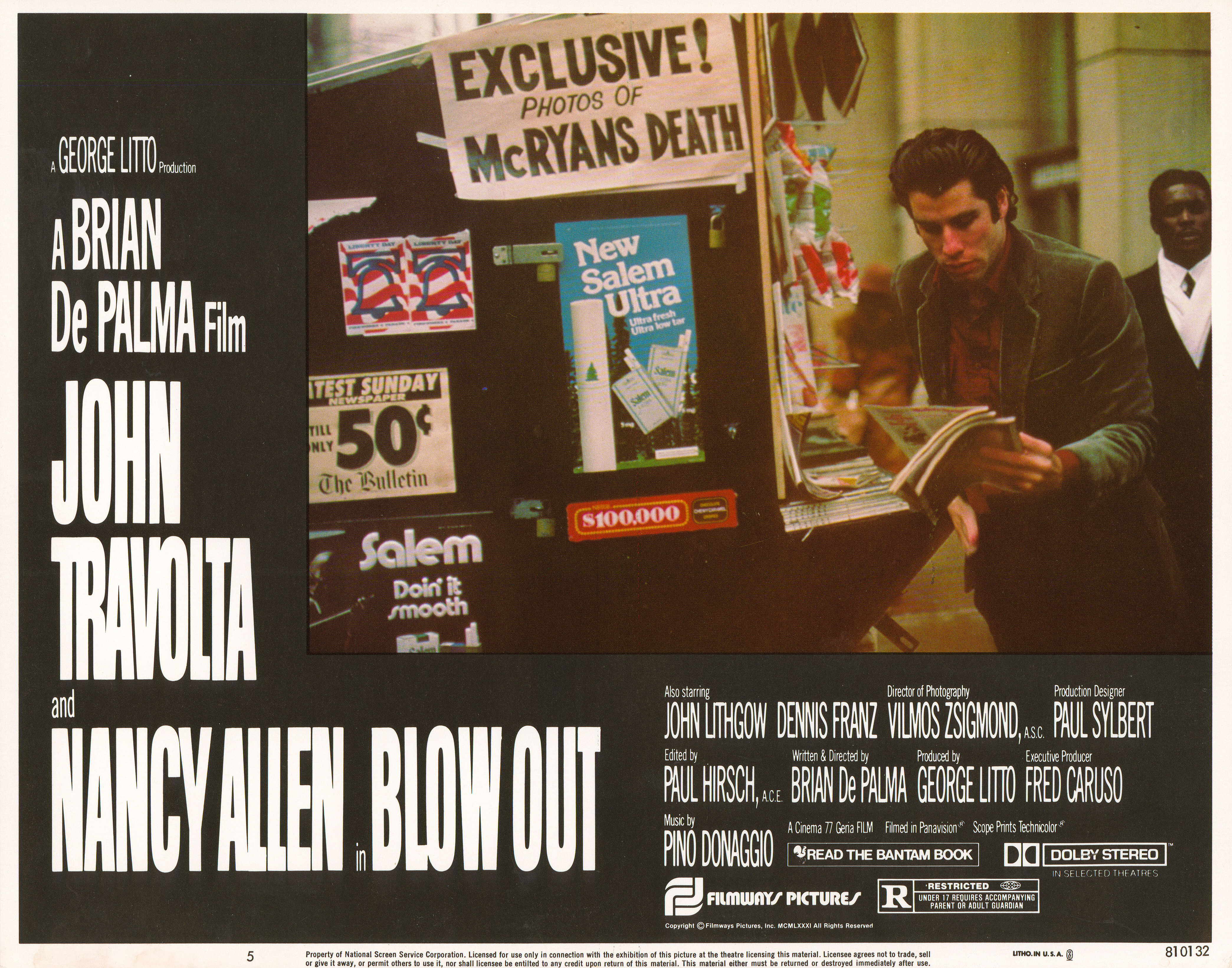 Прокол (Blow Out, 1981), режиссёр Брайан Де Пальма, американский постер к фильму, 1981 год (7)