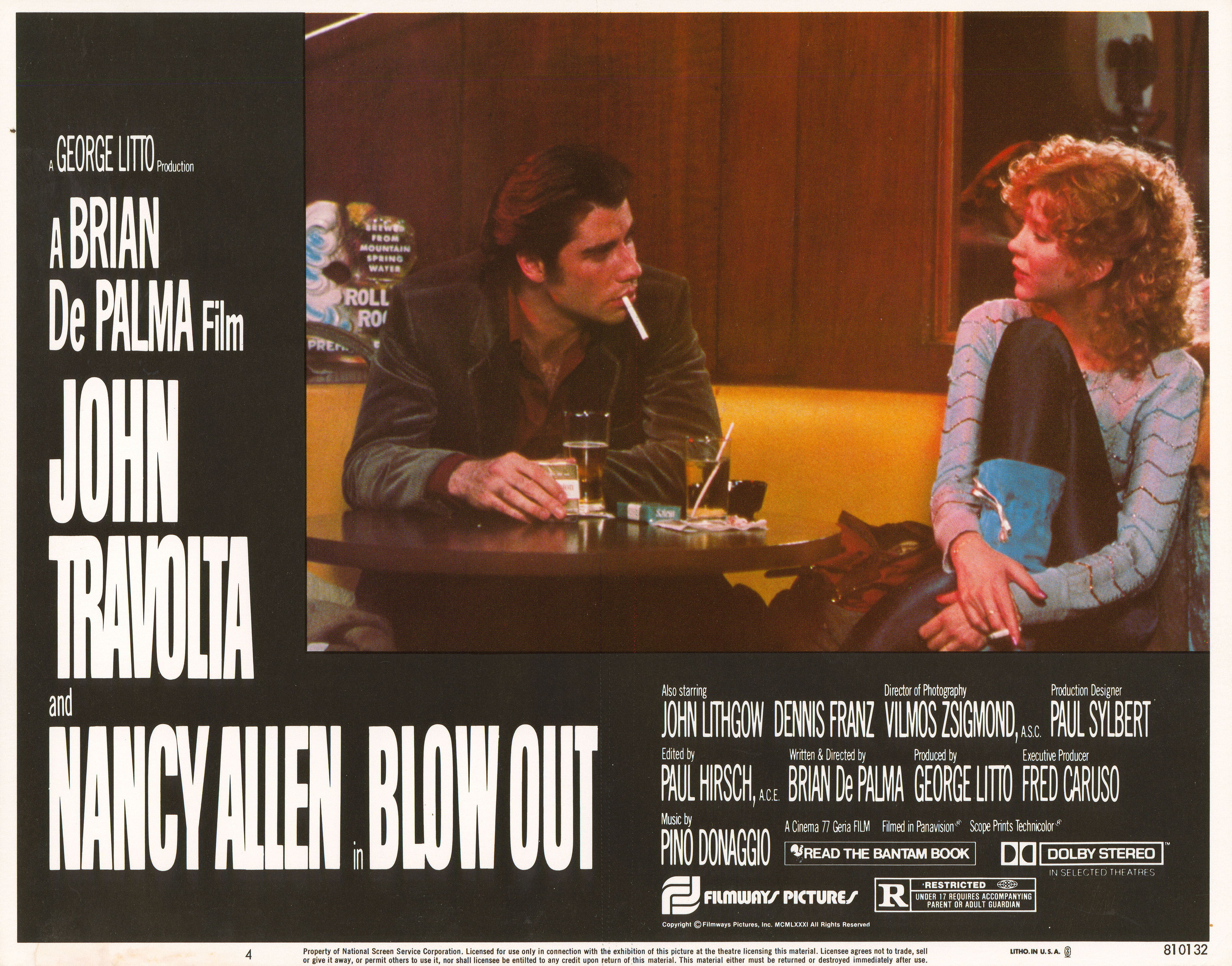 Прокол (Blow Out, 1981), режиссёр Брайан Де Пальма, американский постер к фильму, 1981 год (6)