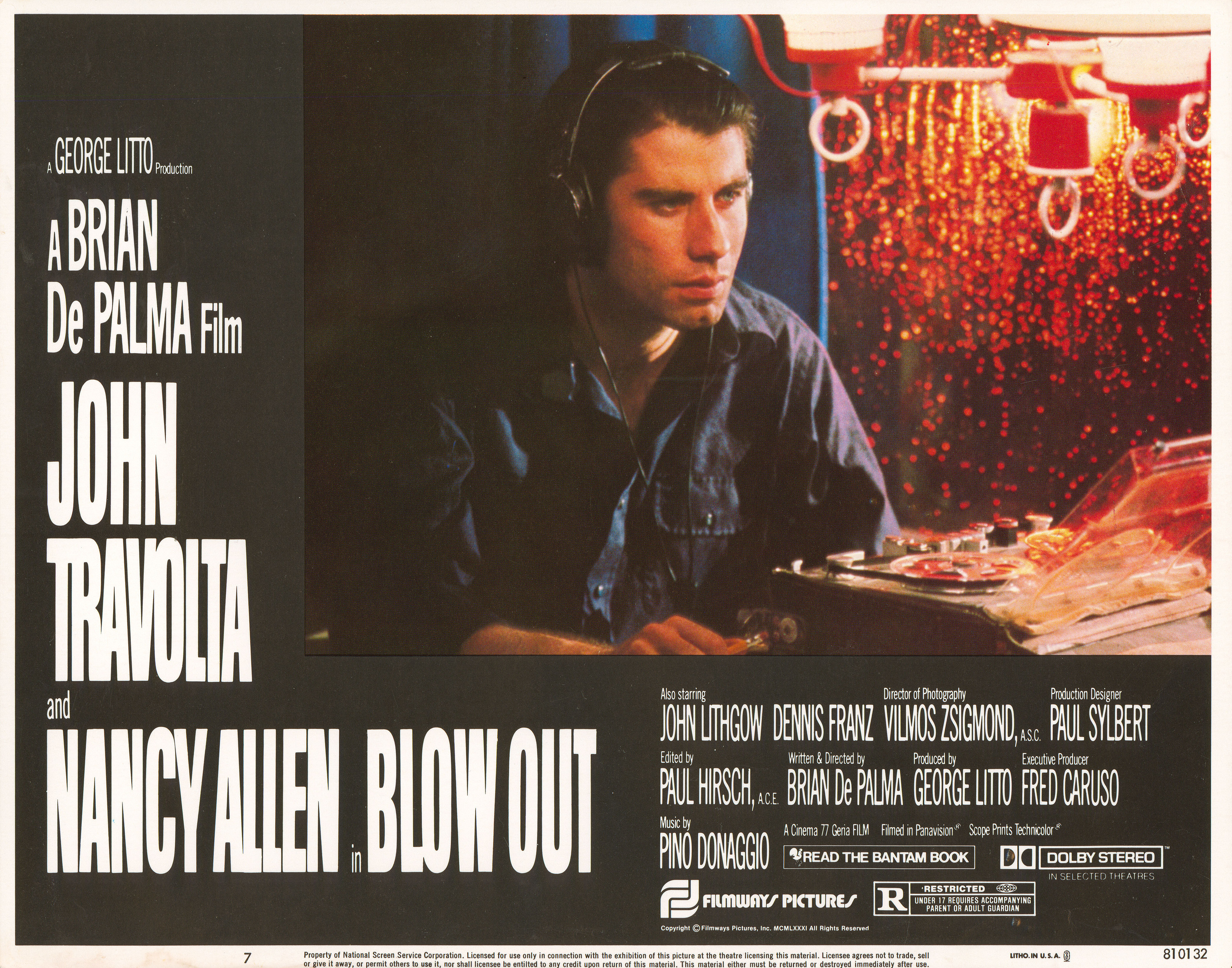 Прокол (Blow Out, 1981), режиссёр Брайан Де Пальма, американский постер к фильму, 1981 год (5)
