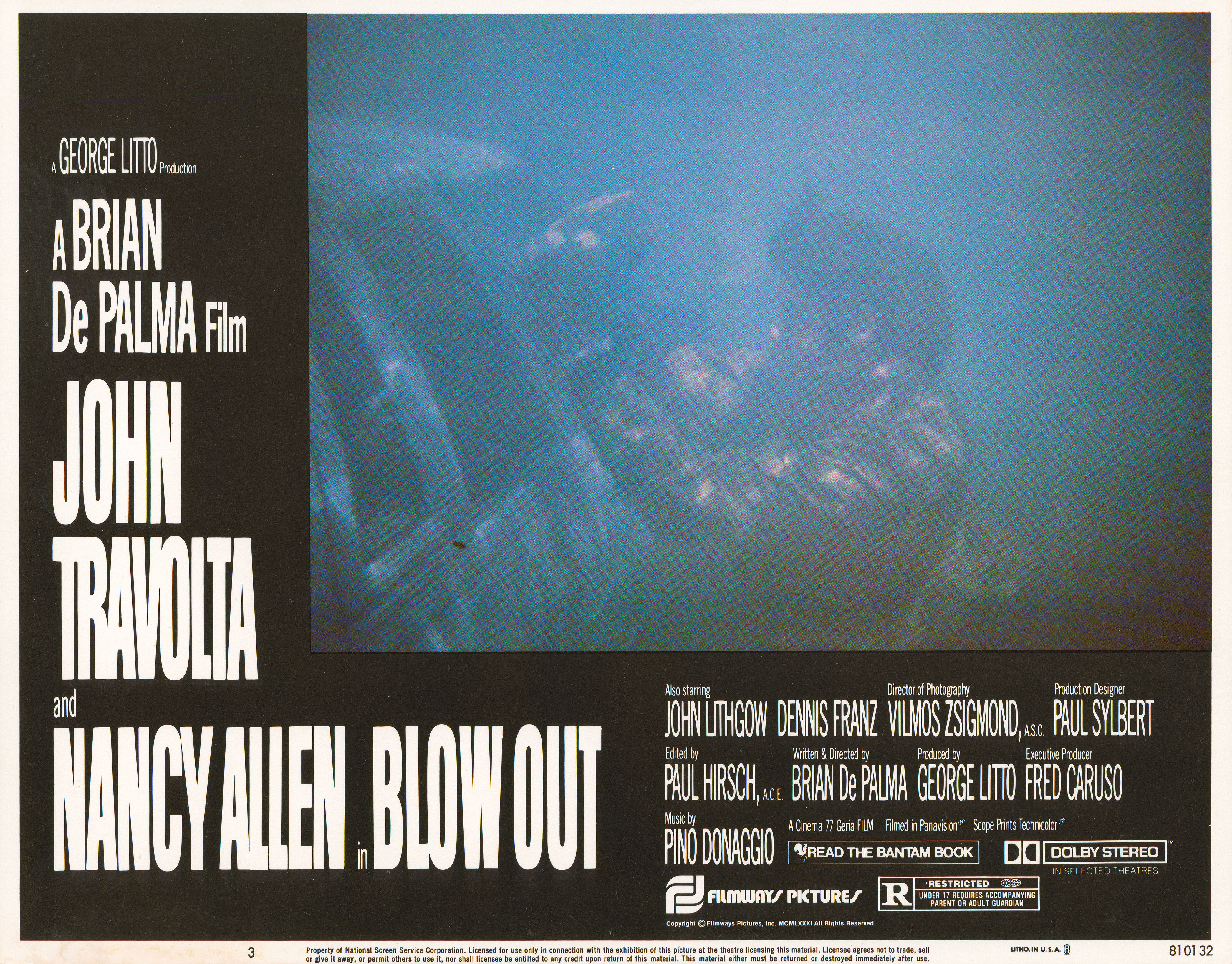 Прокол (Blow Out, 1981), режиссёр Брайан Де Пальма, американский постер к фильму, 1981 год (4)