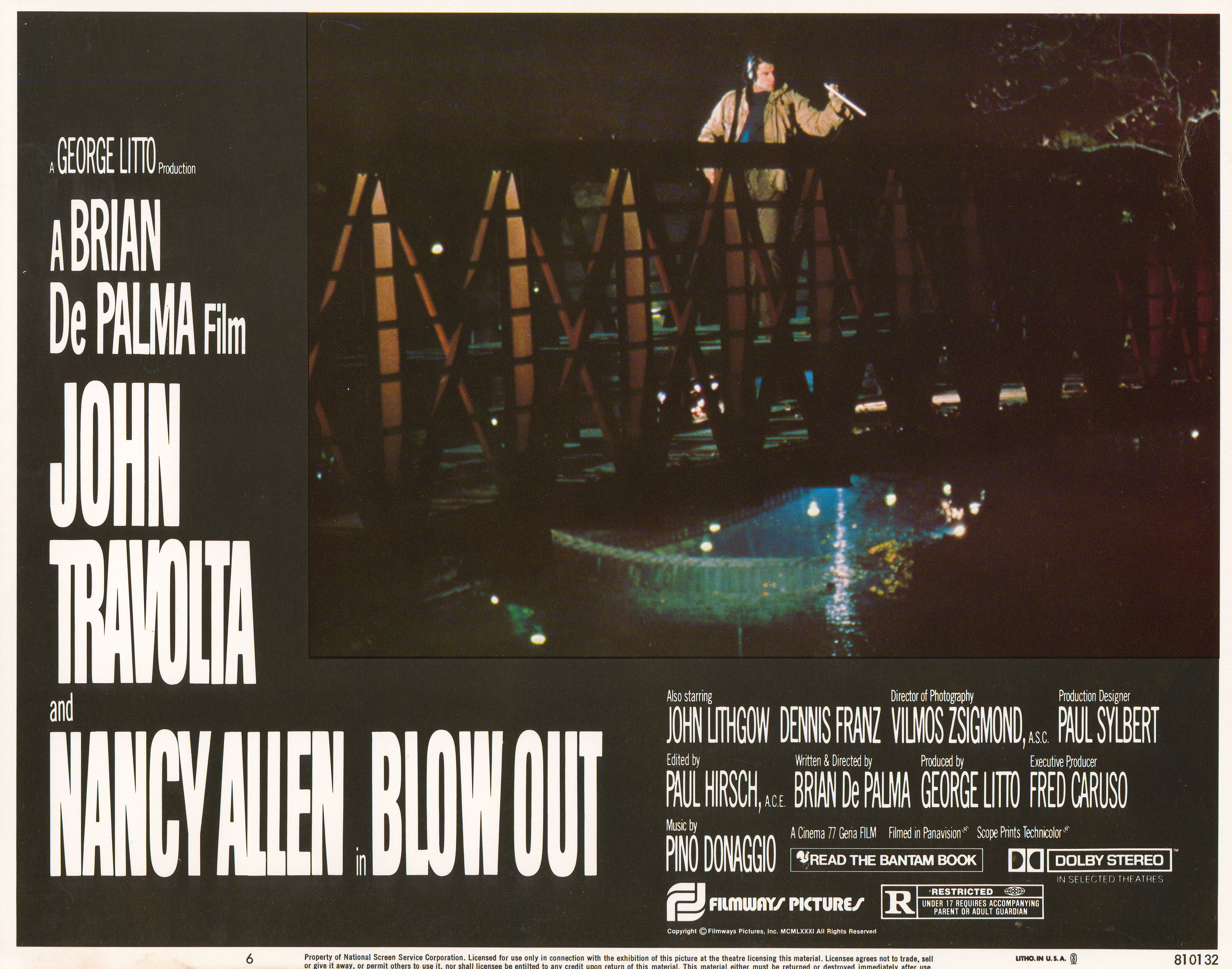 Прокол (Blow Out, 1981), режиссёр Брайан Де Пальма, американский постер к фильму, 1981 год (3)