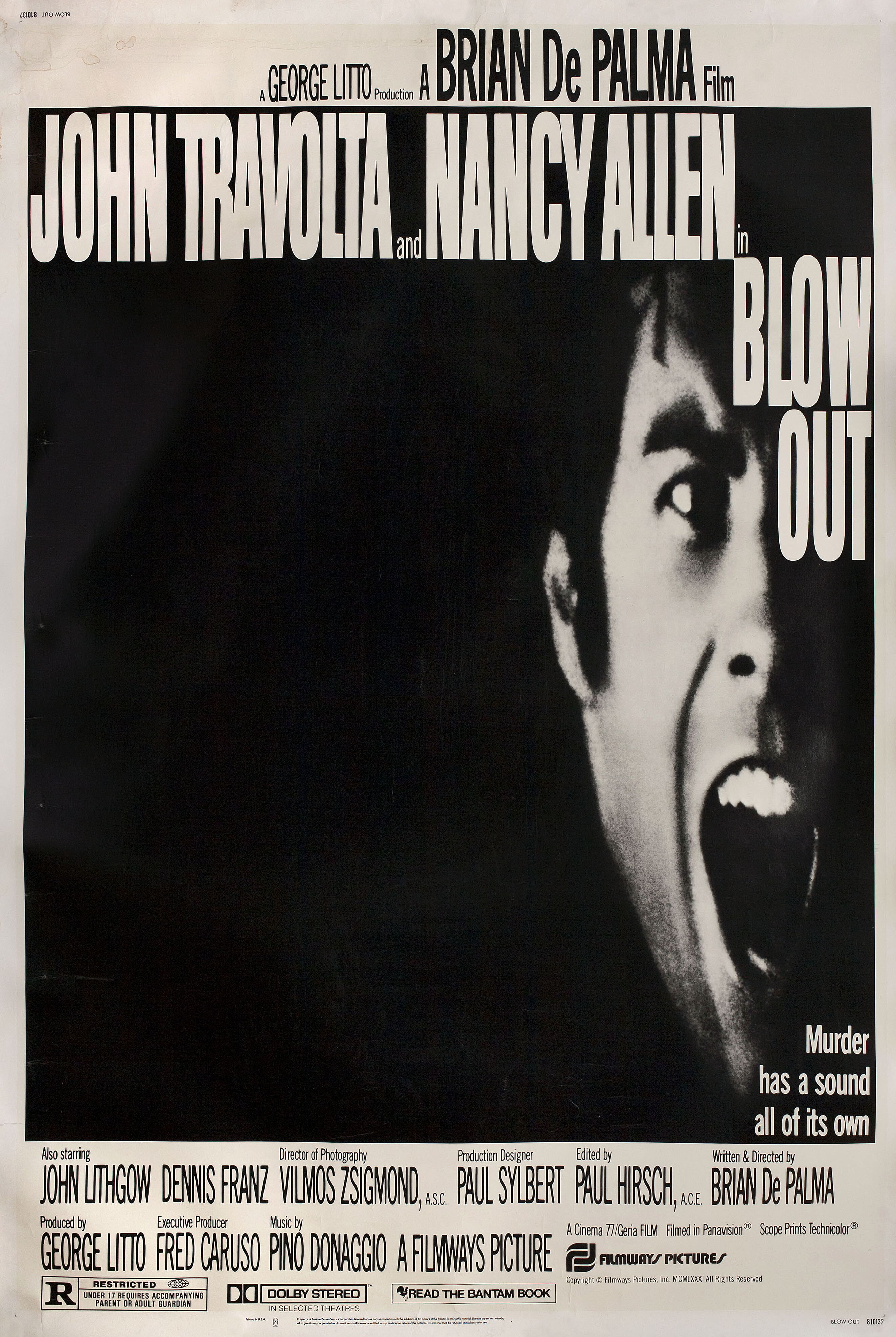 Прокол (Blow Out, 1981), режиссёр Брайан Де Пальма, американский постер к фильму, 1981 год (2)