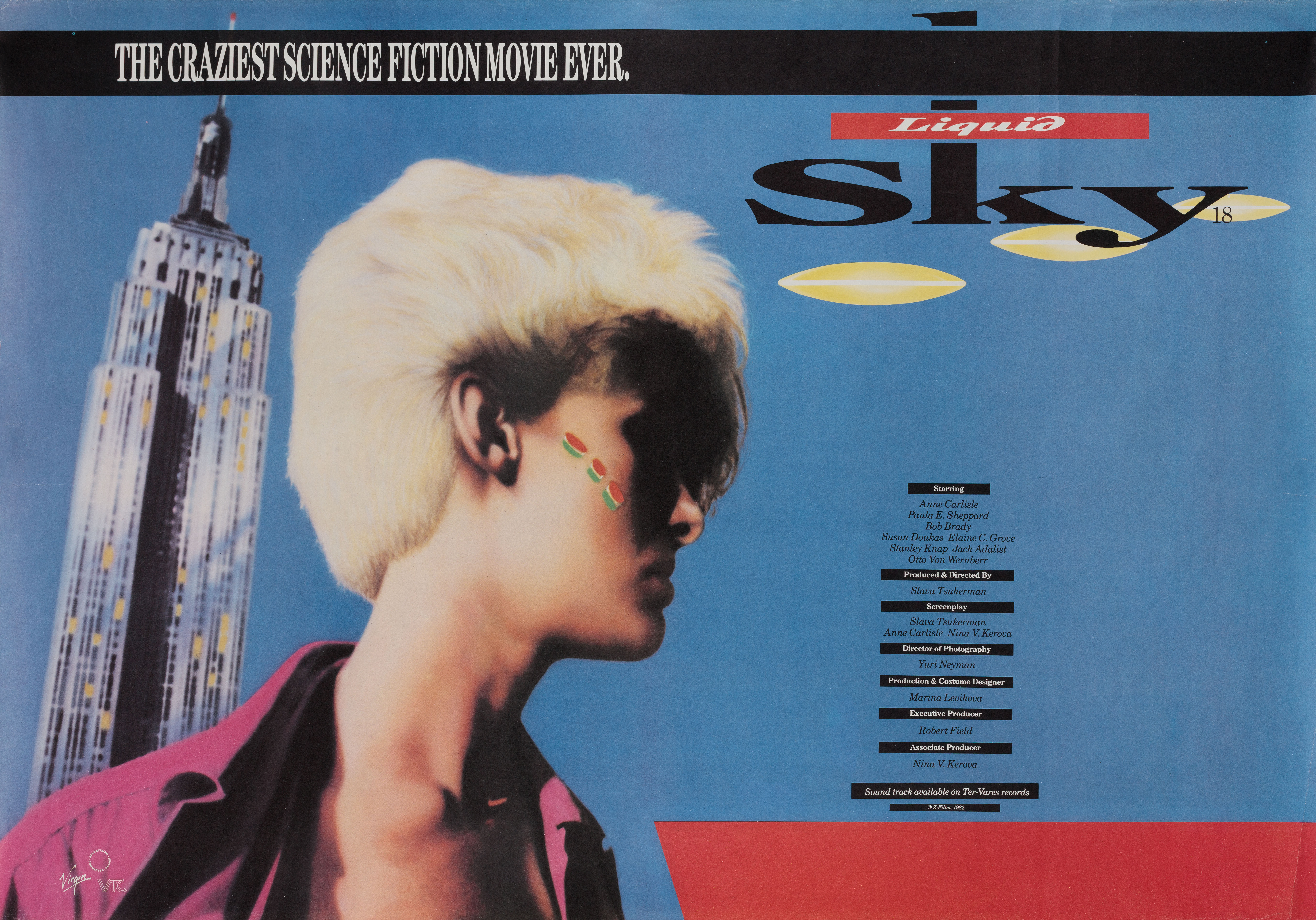 Жидкое небо (Liquid Sky, 1982), режиссёр Слава Цукерман, британский постер к фильму, 1982 год