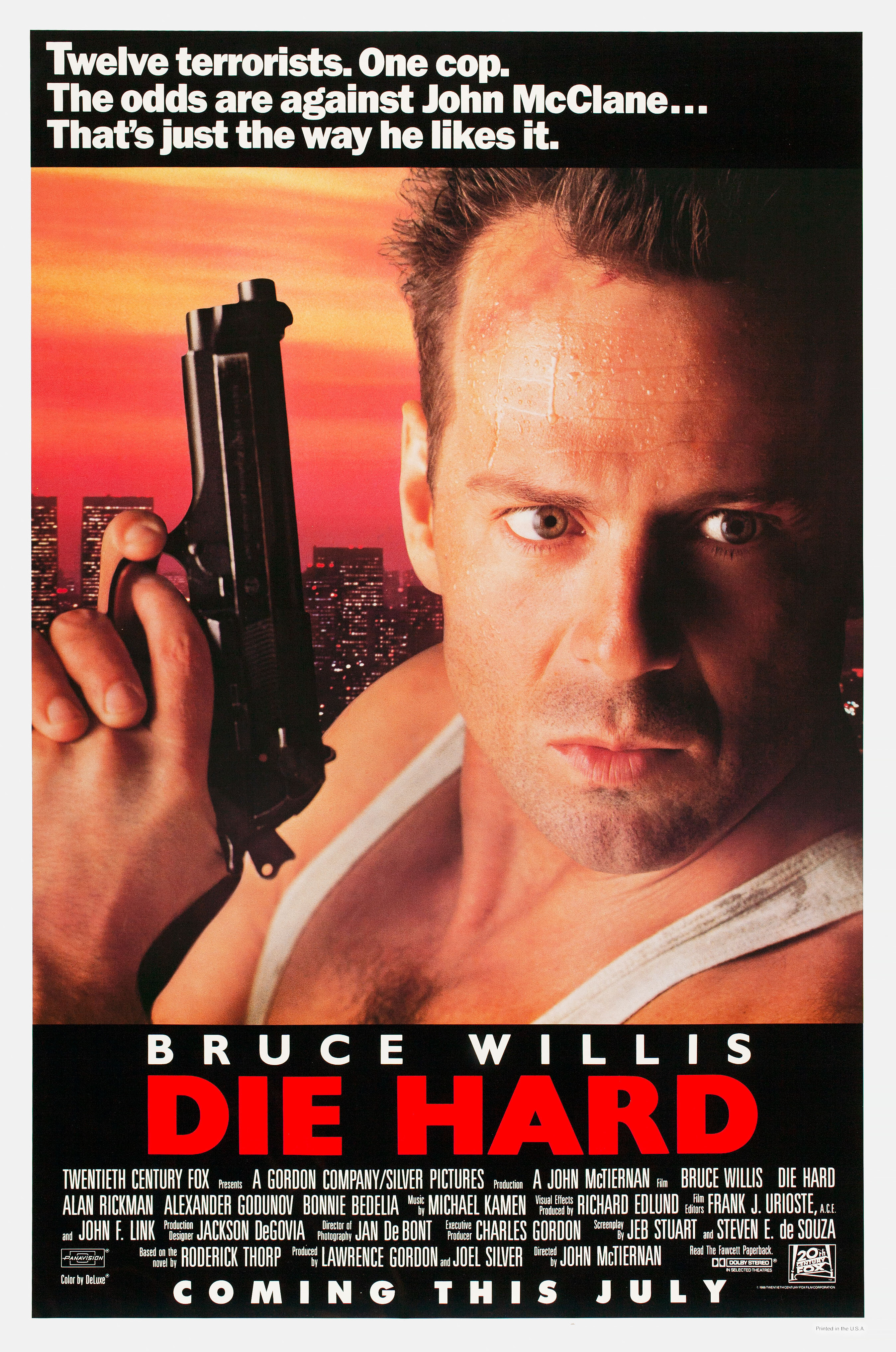 Крепкий орешек (Die Hard, 1988), режиссёр Джон Мактирнан, американский постер к фильму, 1988 год (1)