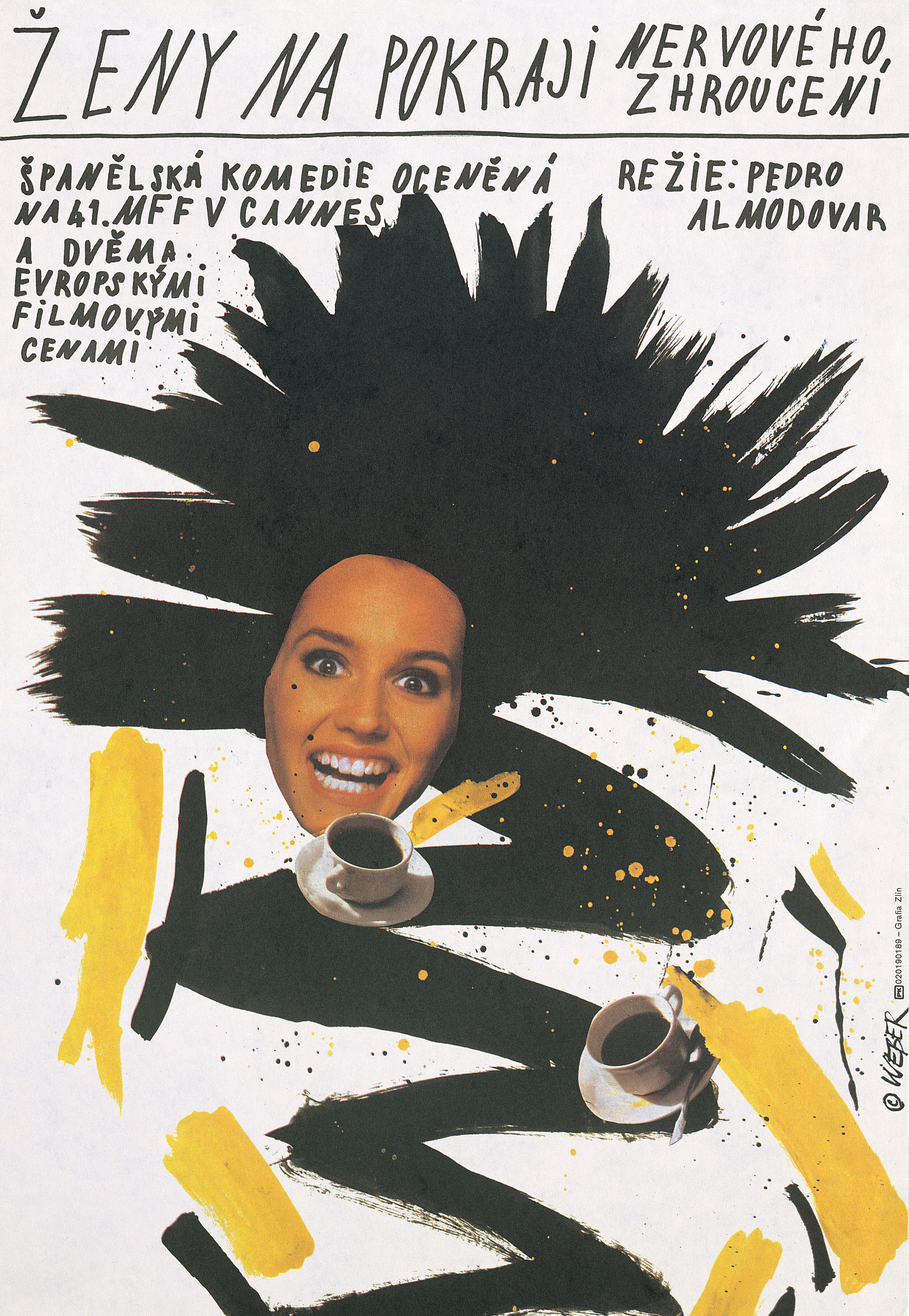 Женщины на грани нервного срыва (Women on the Verge of a Nervous Breakdown, 1988), режиссёр Педро Альмодовар, чехословацкий постер к фильму, автор Ян Вебер, 1988 год