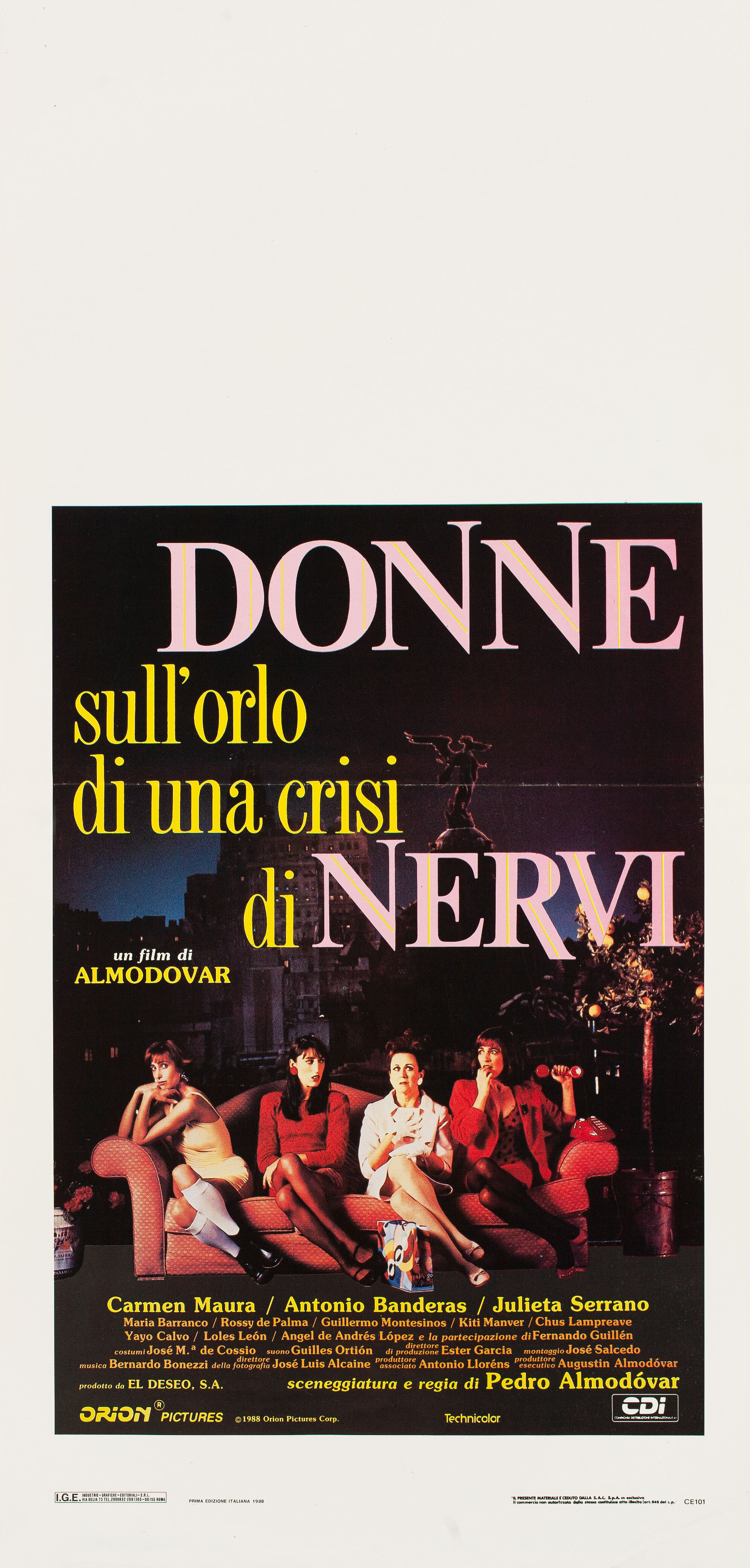 Женщины на грани нервного срыва (Women on the Verge of a Nervous Breakdown, 1988), режиссёр Педро Альмодовар, итальянский постер к фильму, 1988 год