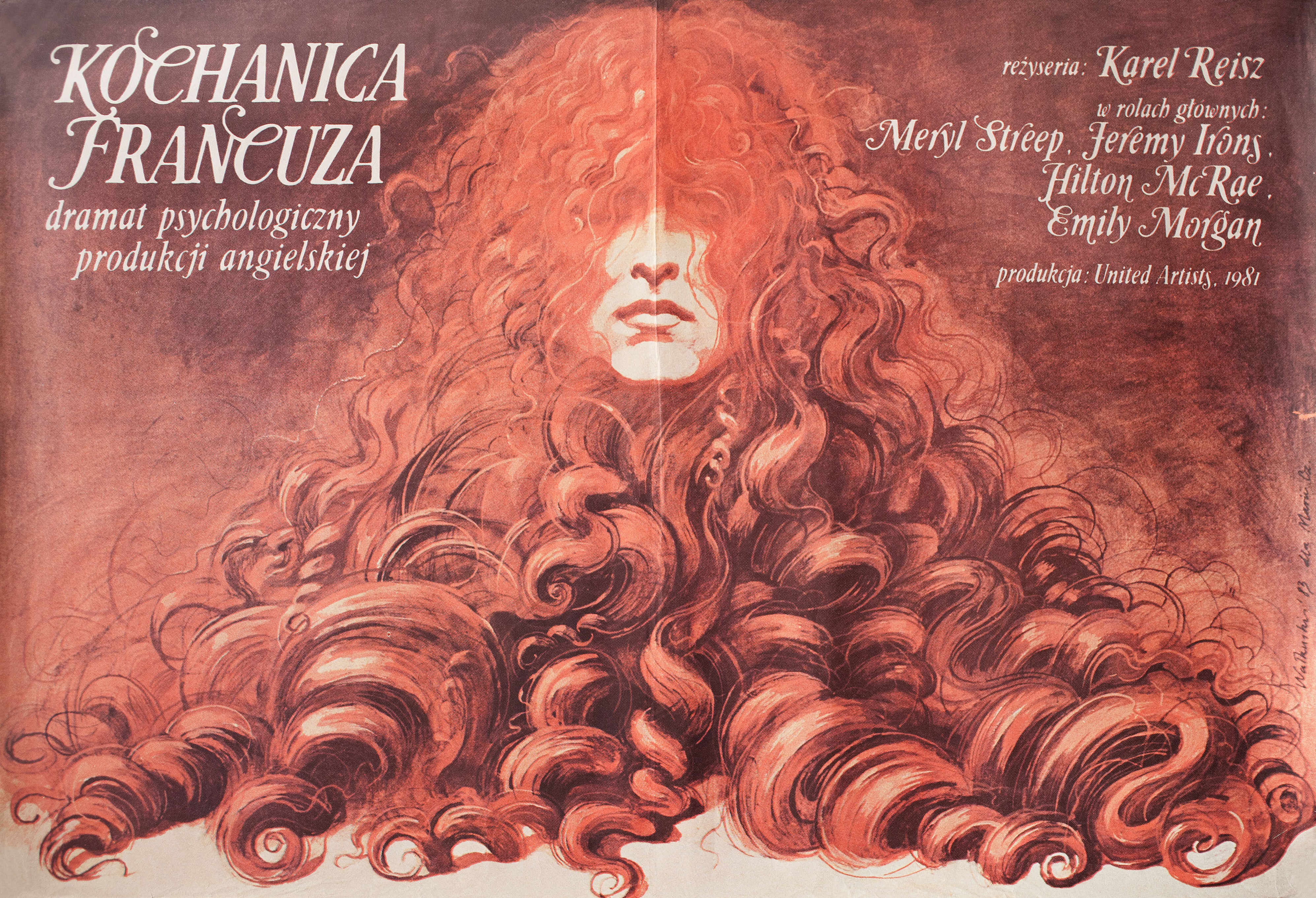 Женщина французского лейтенанта (The French Lieutenants Woman, 1981), режиссёр Карел Рейш, польский постер к фильму, автор Веслав Валкуски, 1981 год