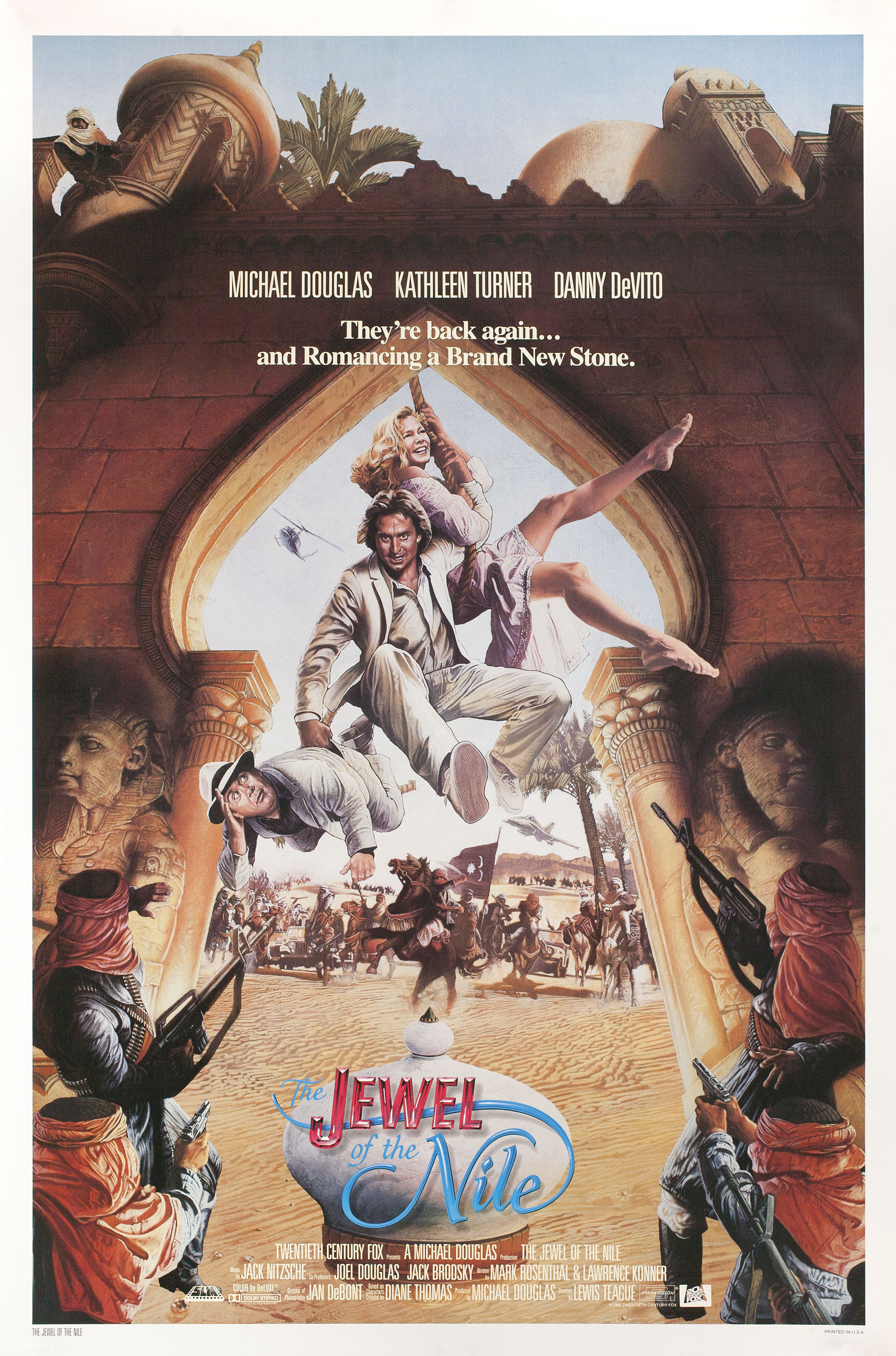 Жемчужина Нила (The Jewel of the Nile, 1985), режиссёр Льюис Тиг, американский постер к фильму, автор Роберт Родригес, 1984 год