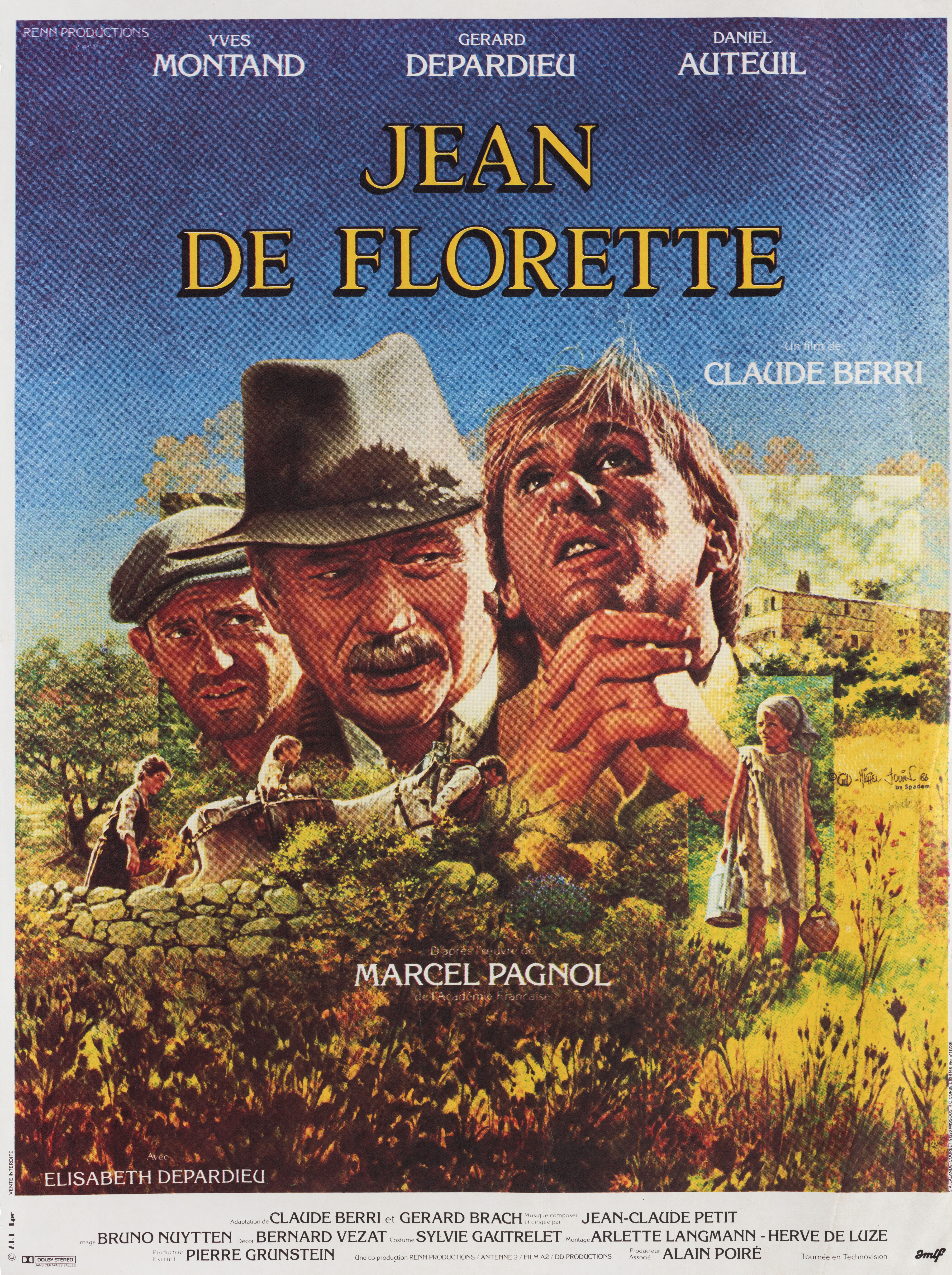 Жан де Флоретт (Jean de Florette, 1986), режиссёр Клод Берри, французский постер к фильму, автор Мишель Жуэн, 1986 год
