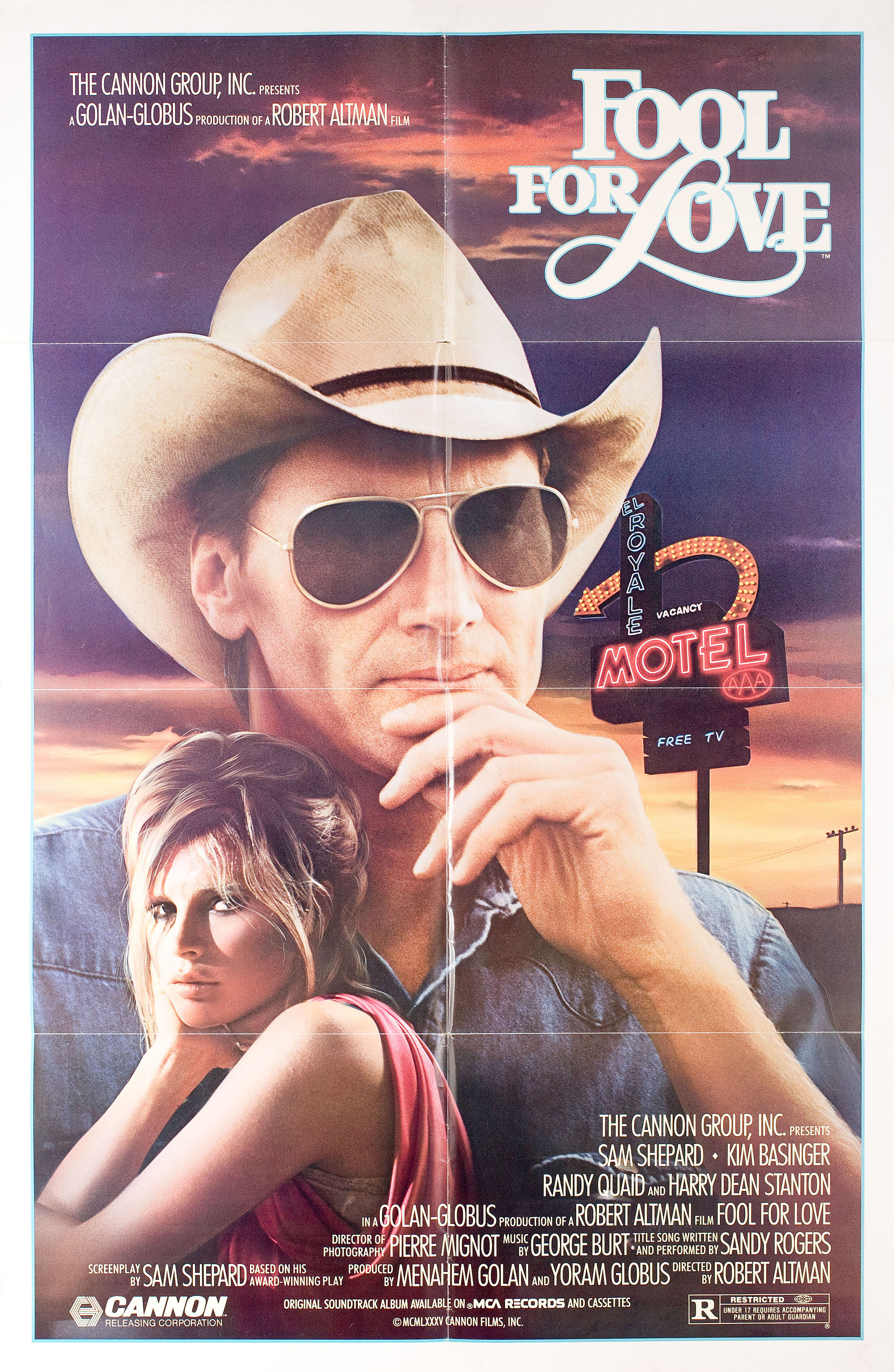 Дурак для любви (Fool for Love, 1985), режиссёр Роберт Олтмэн, американский постер к фильму, 1985 год