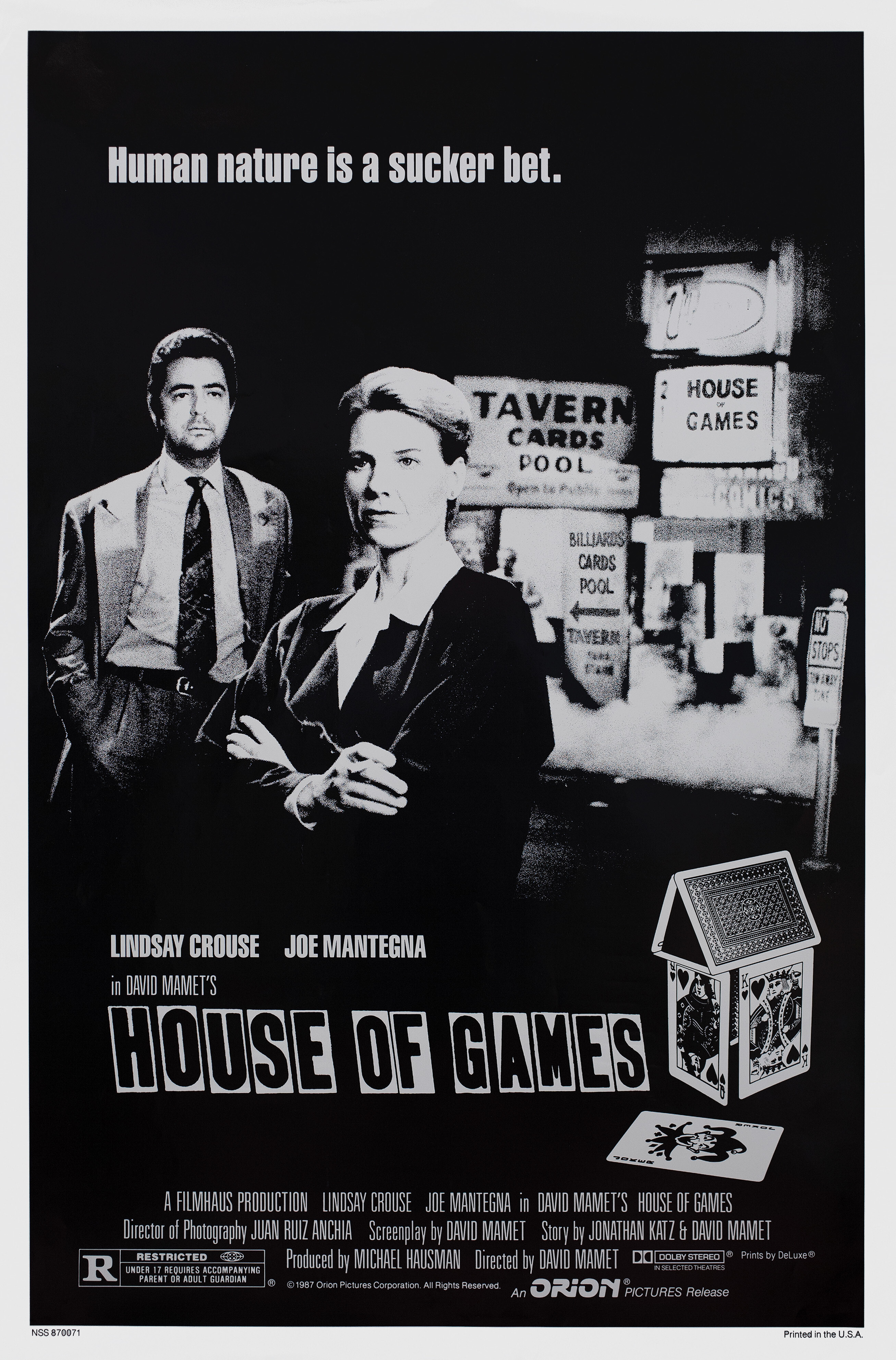 Игорный дом (House of Games, 1987), режиссёр Дэвид Мамет, американский постер к фильму, 1987 год (1)