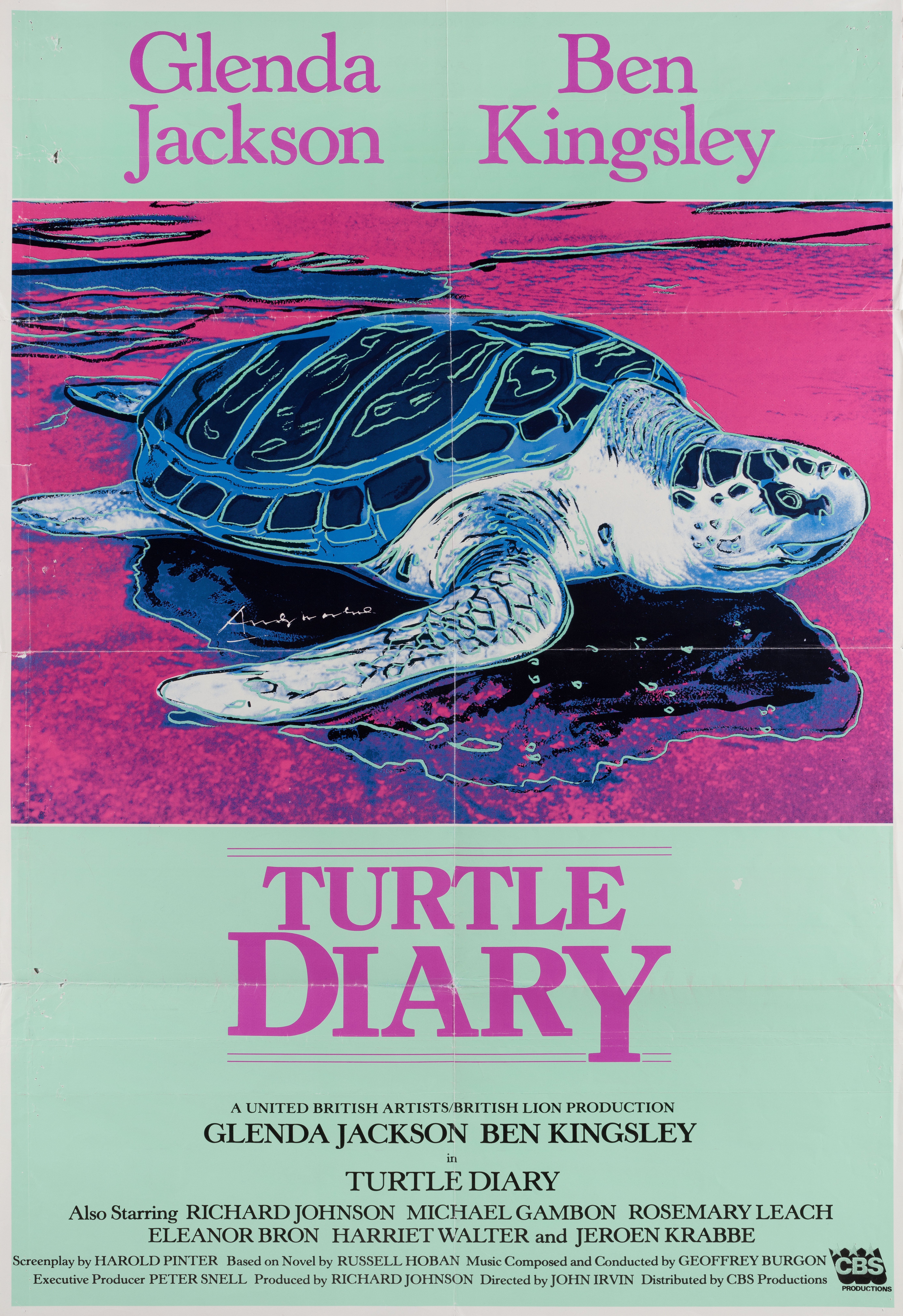 Дневник Черепахи (Turtle Diary, 1985), режиссёр Джон Ирвин, британский постер к фильму, автор Энди Уорхол, 1985 год