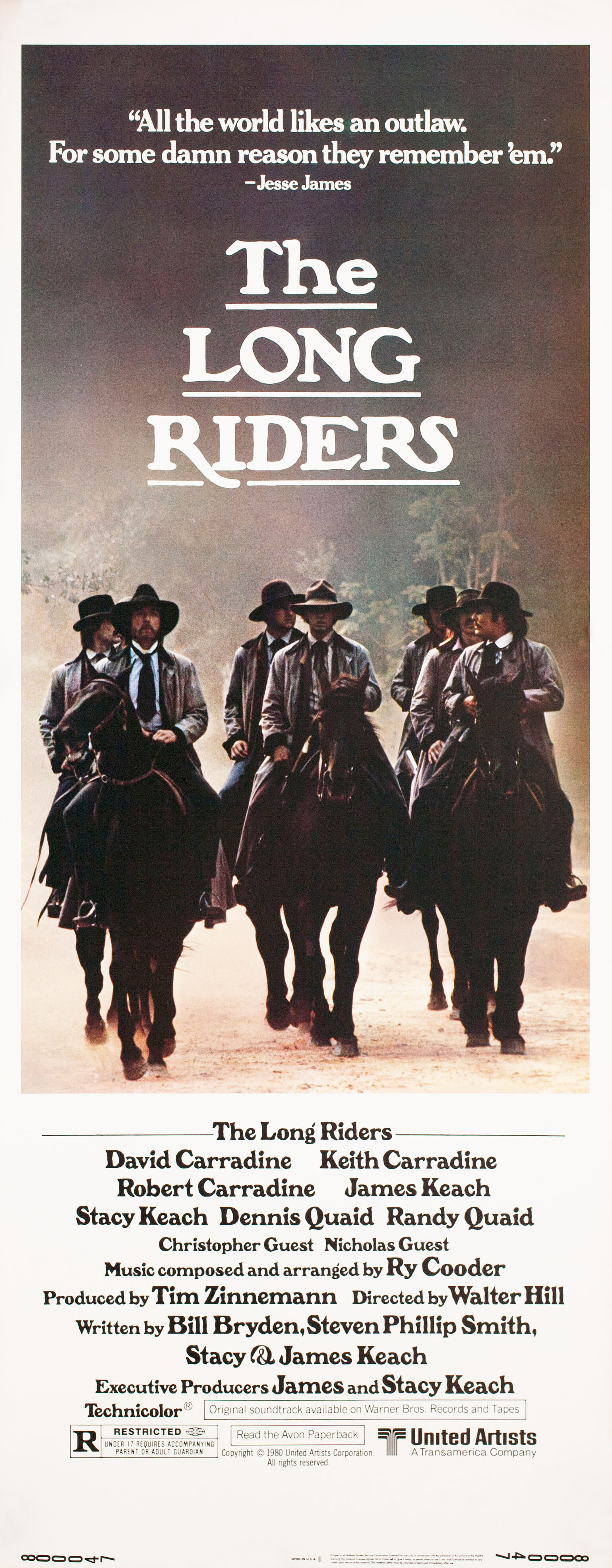 Скачущие издалека (The Long Riders, 1980), режиссёр Уолтер Хилл, американский постер к фильму, 1980 год