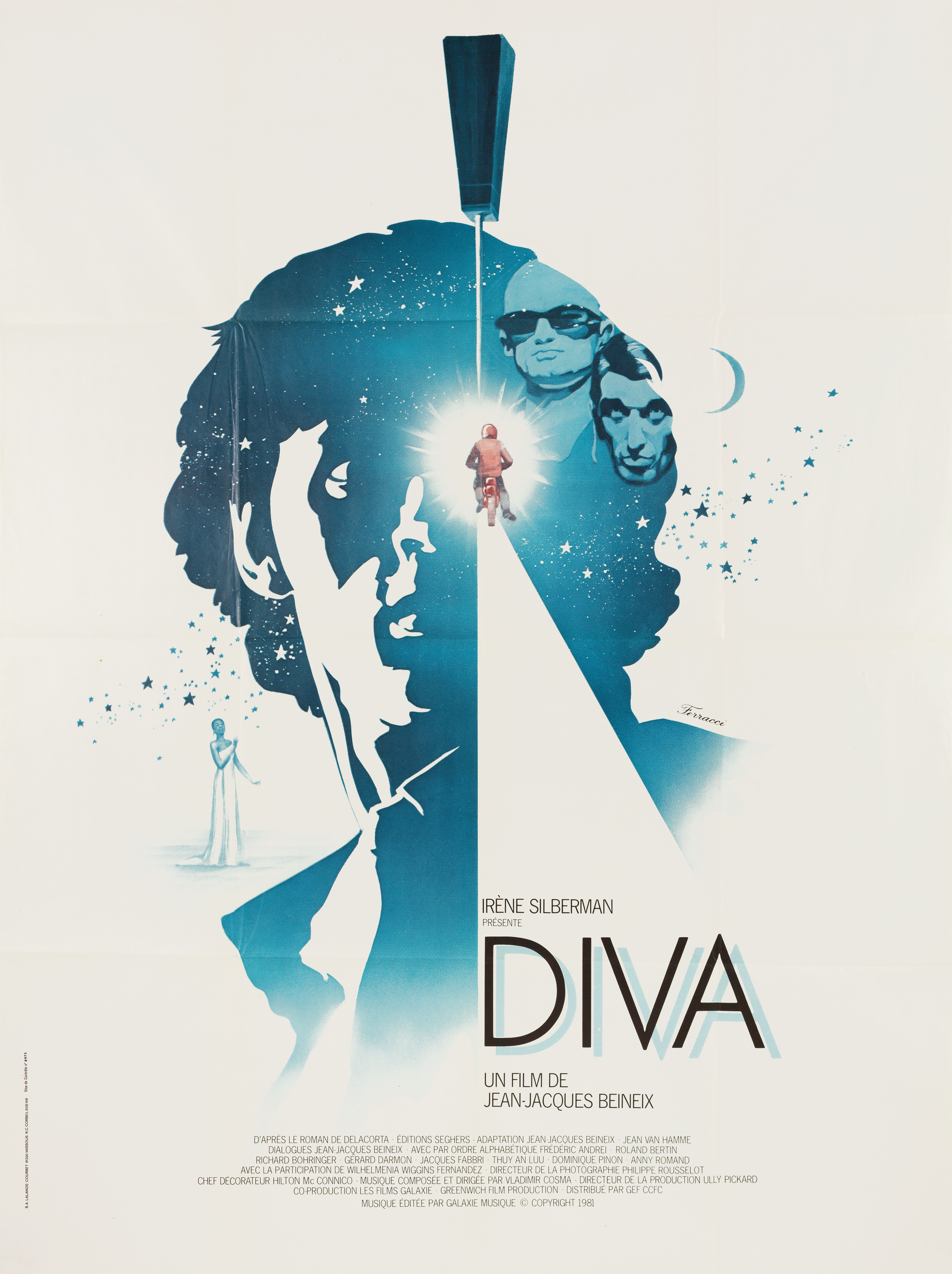 Дива (Diva, 1981), режиссёр Жан-Жак Бенекс, французский постер к фильму, автор Рене Ферраччи, 1982 год