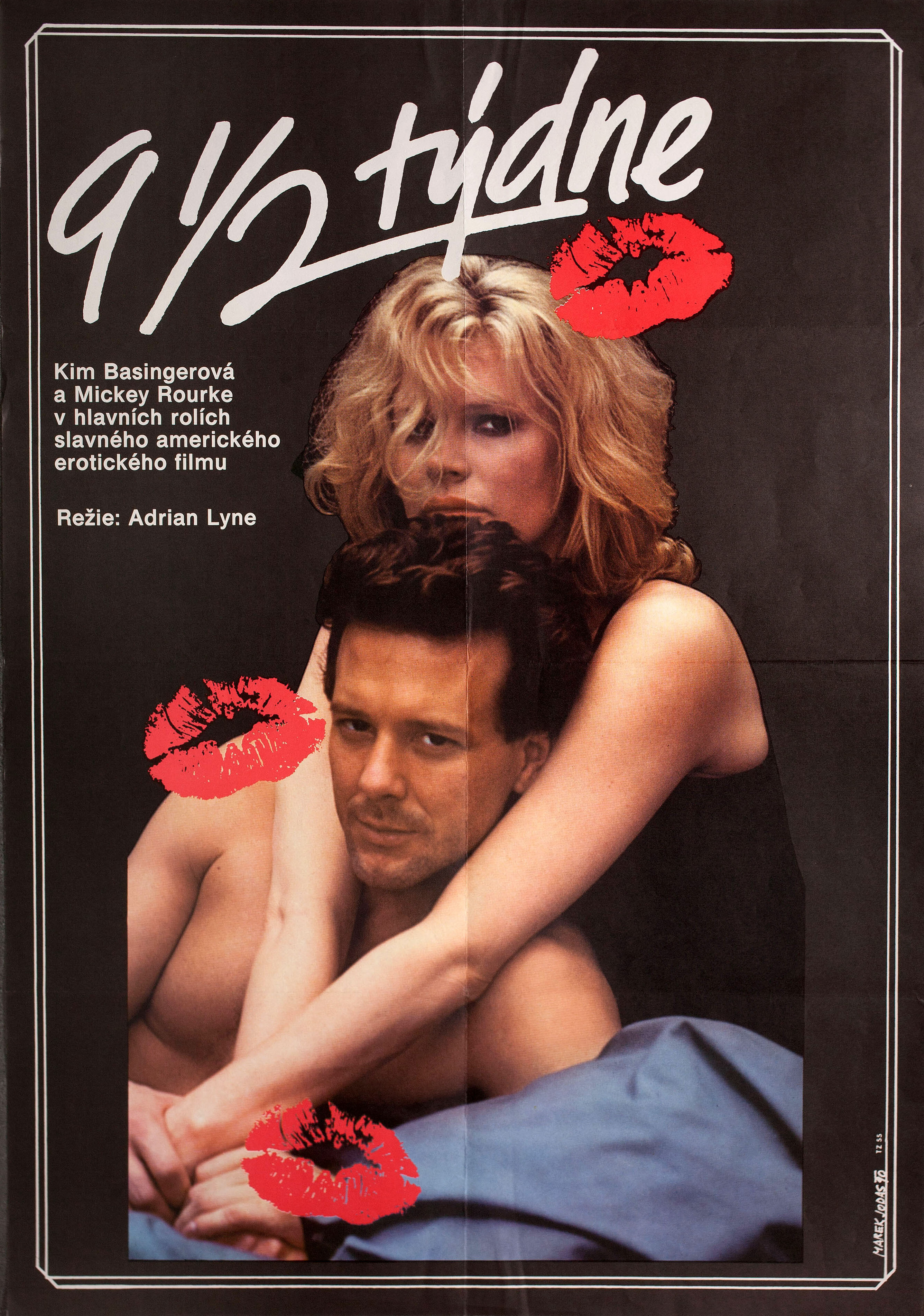 Девять с половиной недель (Nine 12 Weeks, 1986), режиссёр Адриан Лайн, чехословацкий постер к фильму, автор Марек Йодас, 1989 год