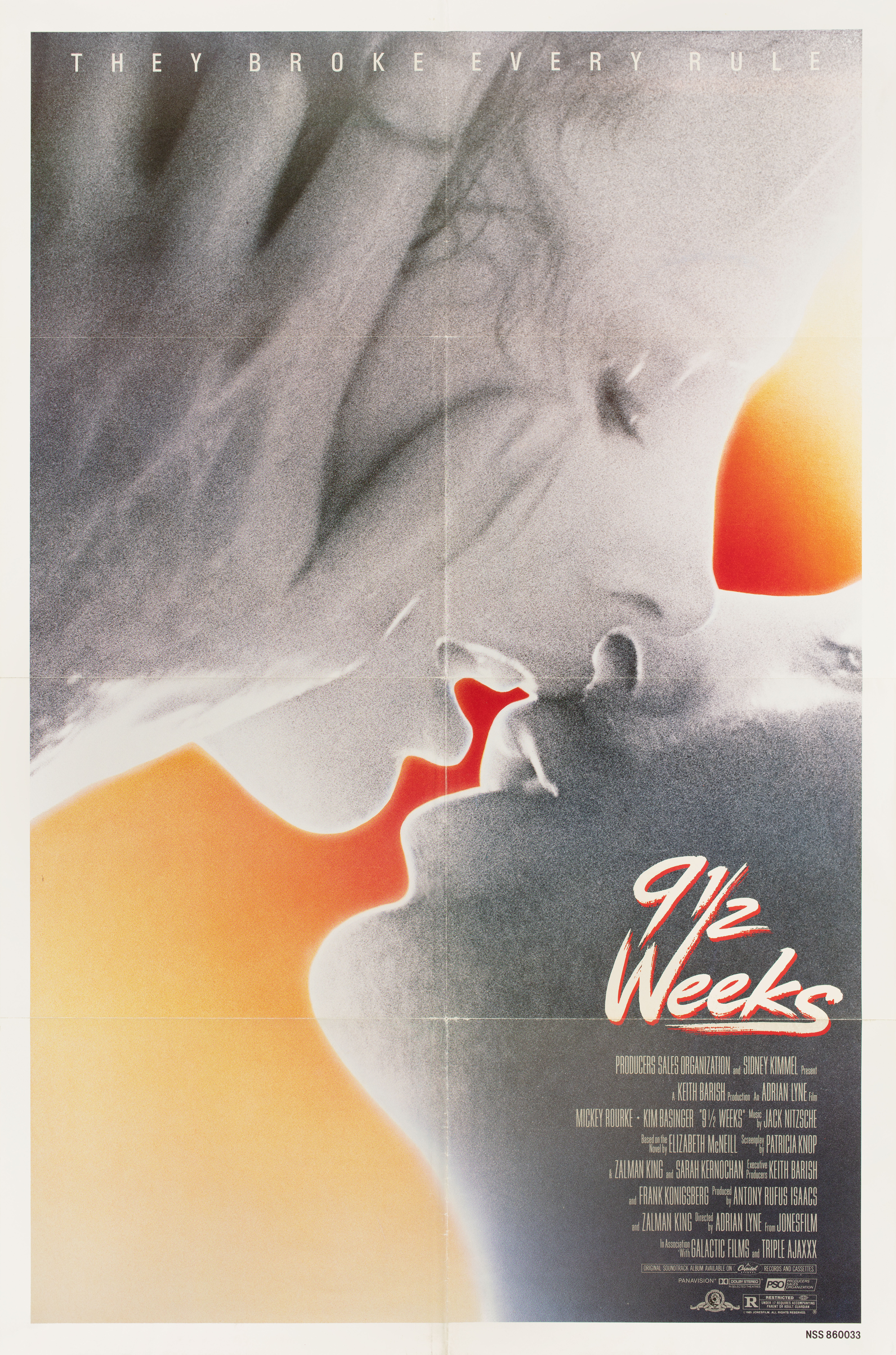 Девять с половиной недель (Nine 12 Weeks, 1986), режиссёр Адриан Лайн, американский постер к фильму, 1986 год