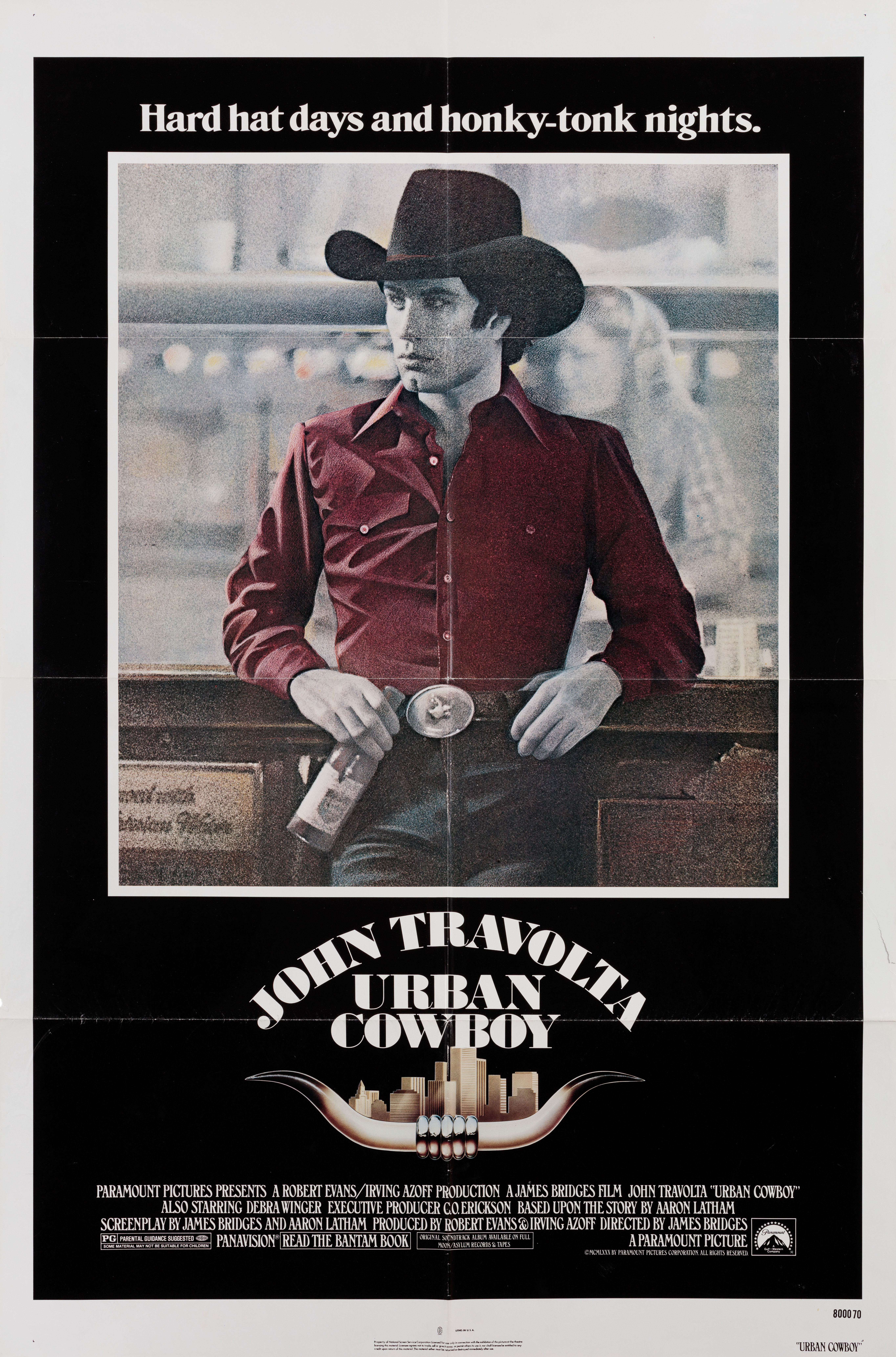 Городской ковбой (Urban Cowboy, 1980), режиссёр Джеймс Бриджес, американский постер к фильму, 1980 год