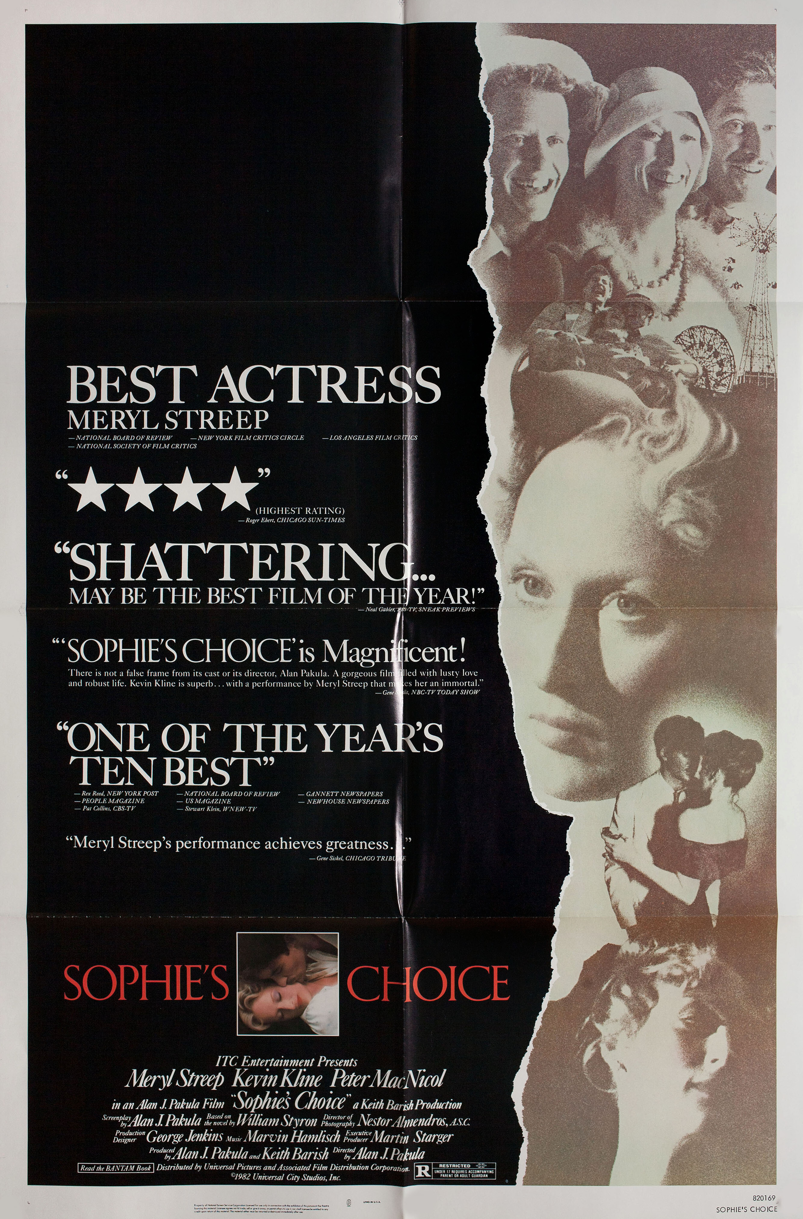 Выбор Софи (Sophies Choice, 1982), режиссёр Алан Дж. Пакула, американский постер к фильму, 1982 год