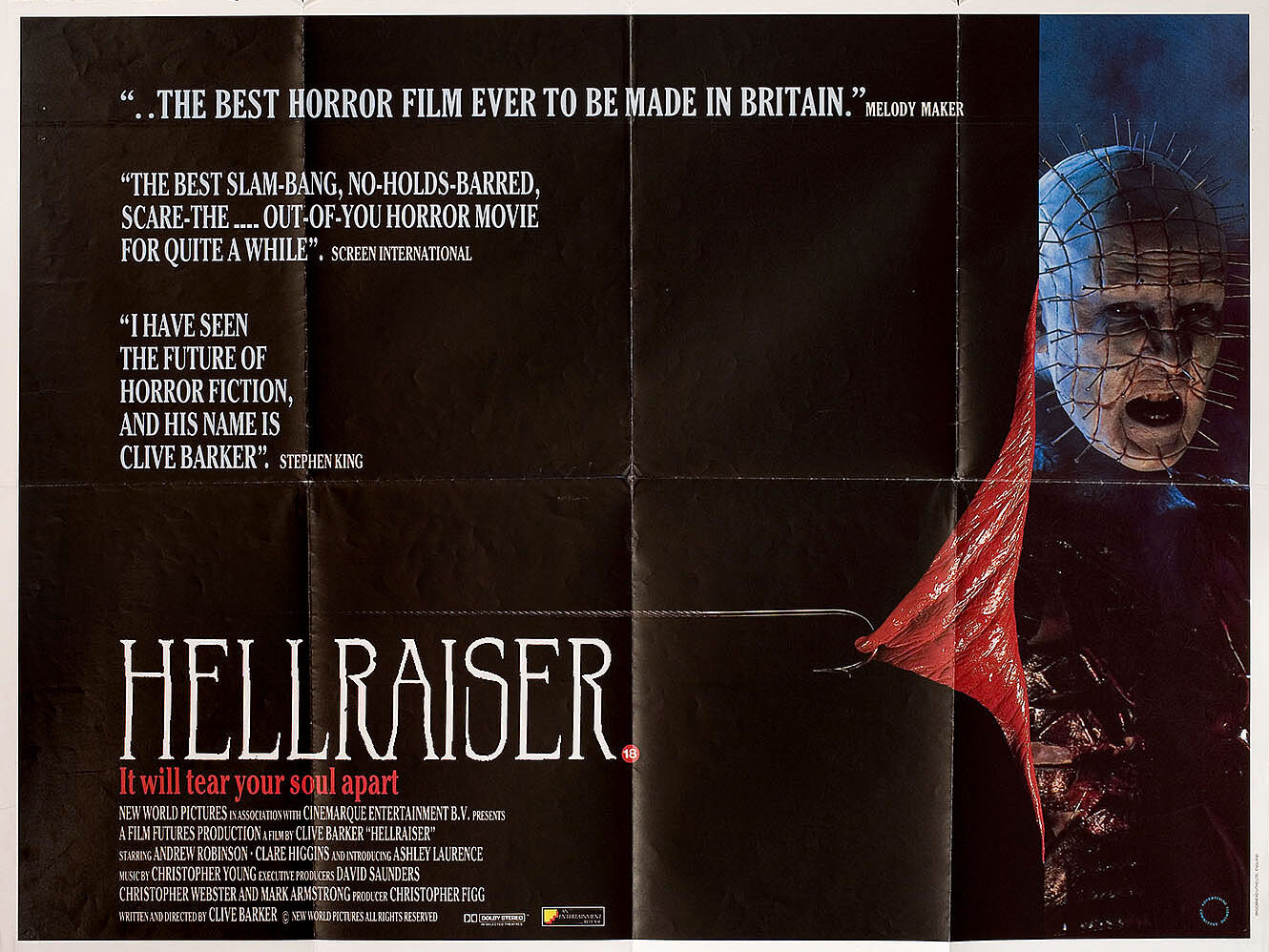 Восставший из ада (Hellraiser, 1987), режиссёр Клайв Баркер, британский постер к фильму, 1987 год