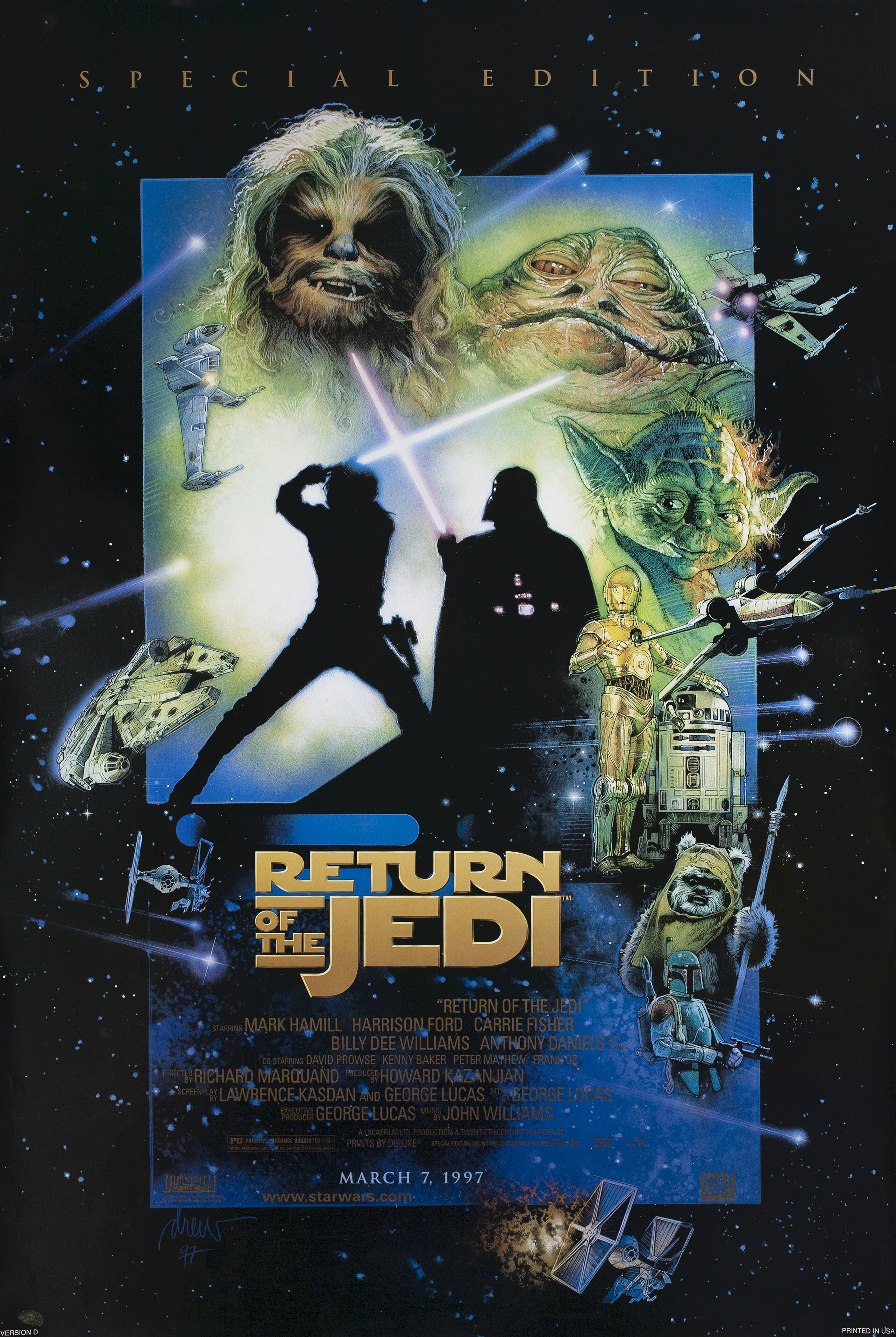 Звёздные войны: Эпизод 6 – Возвращение Джедая (Return of the Jedi, 1983), режиссёр Ричард Маркуанд, американский постер к фильму, 1997 год