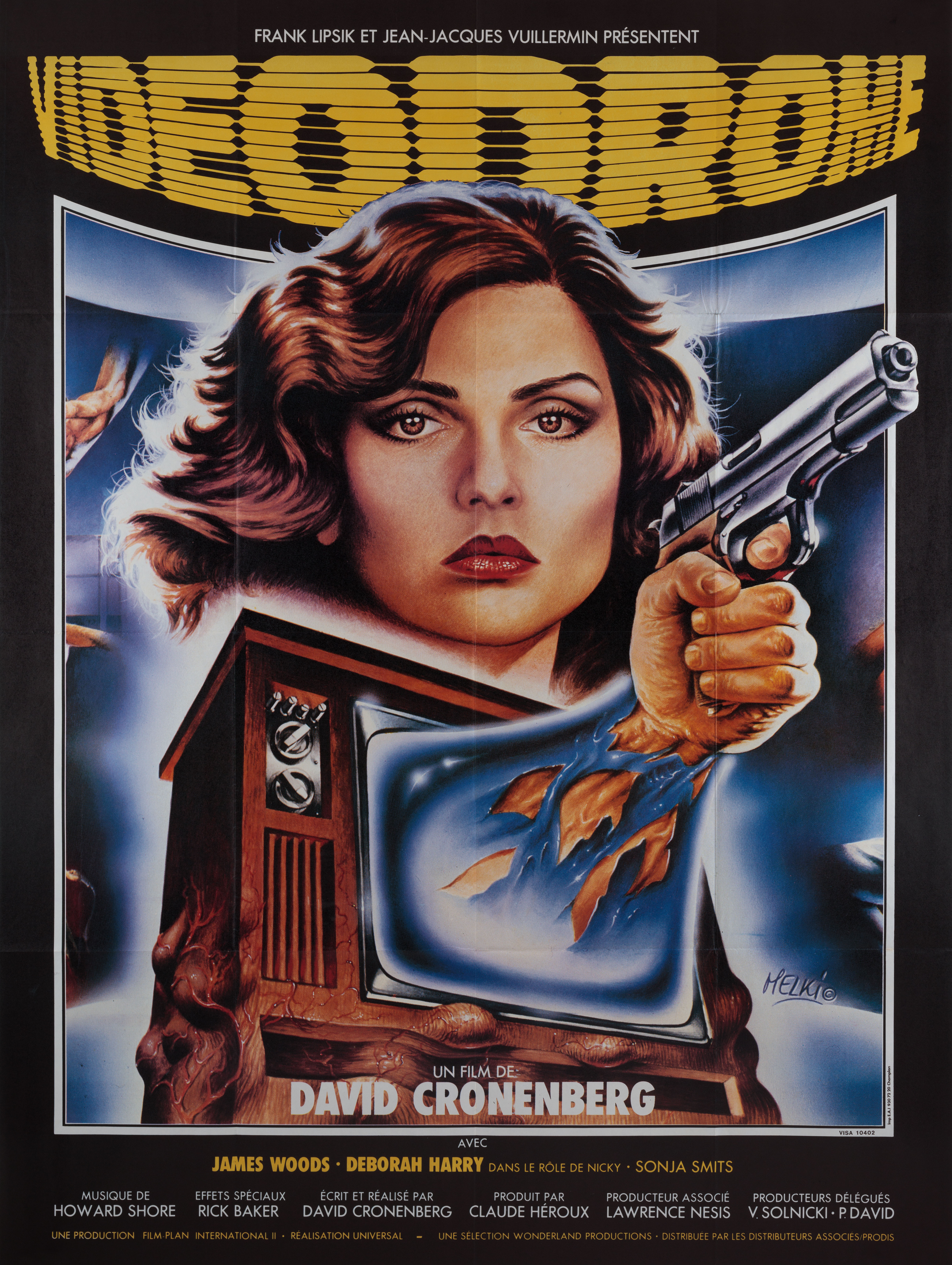 Видеодром (Videodrome, 1983), режиссёр Дэвид Кроненберг, французский постер к фильму, автор Мелки, 1983 год