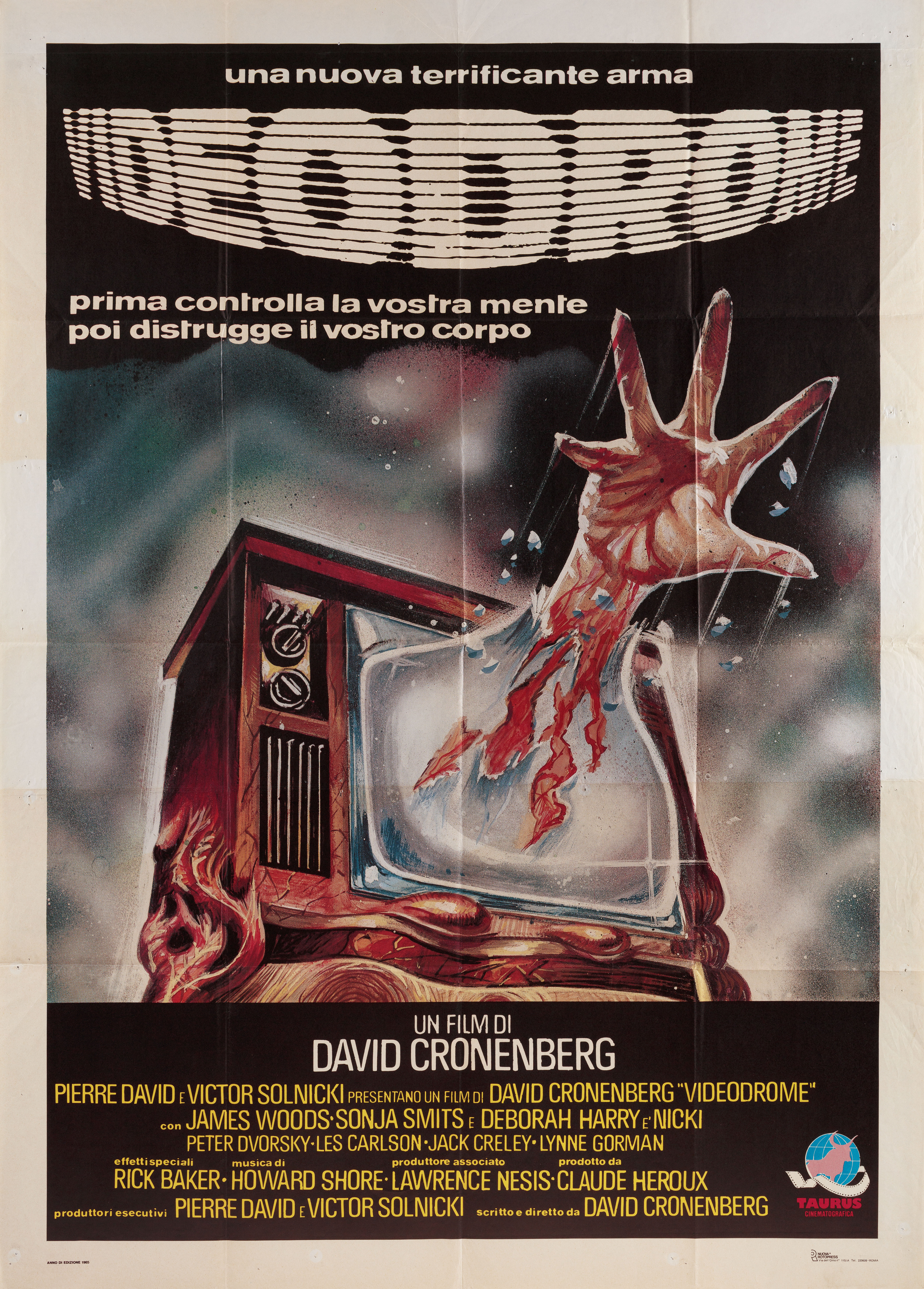 Видеодром (Videodrome, 1983), режиссёр Дэвид Кроненберг, итальянский постер к фильму, 1983 год