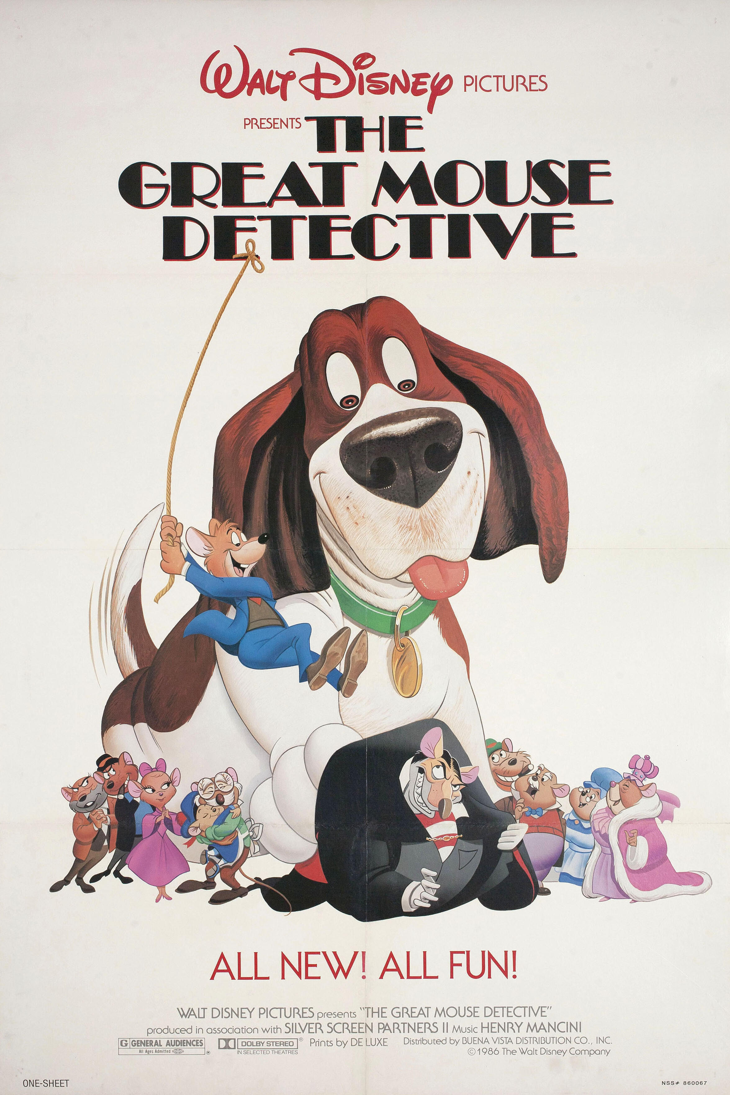 Великий мышиный сыщик (The Great Mouse Detective, 1986), режиссёр Рон Клементс, американский постер к фильму, 1986 год