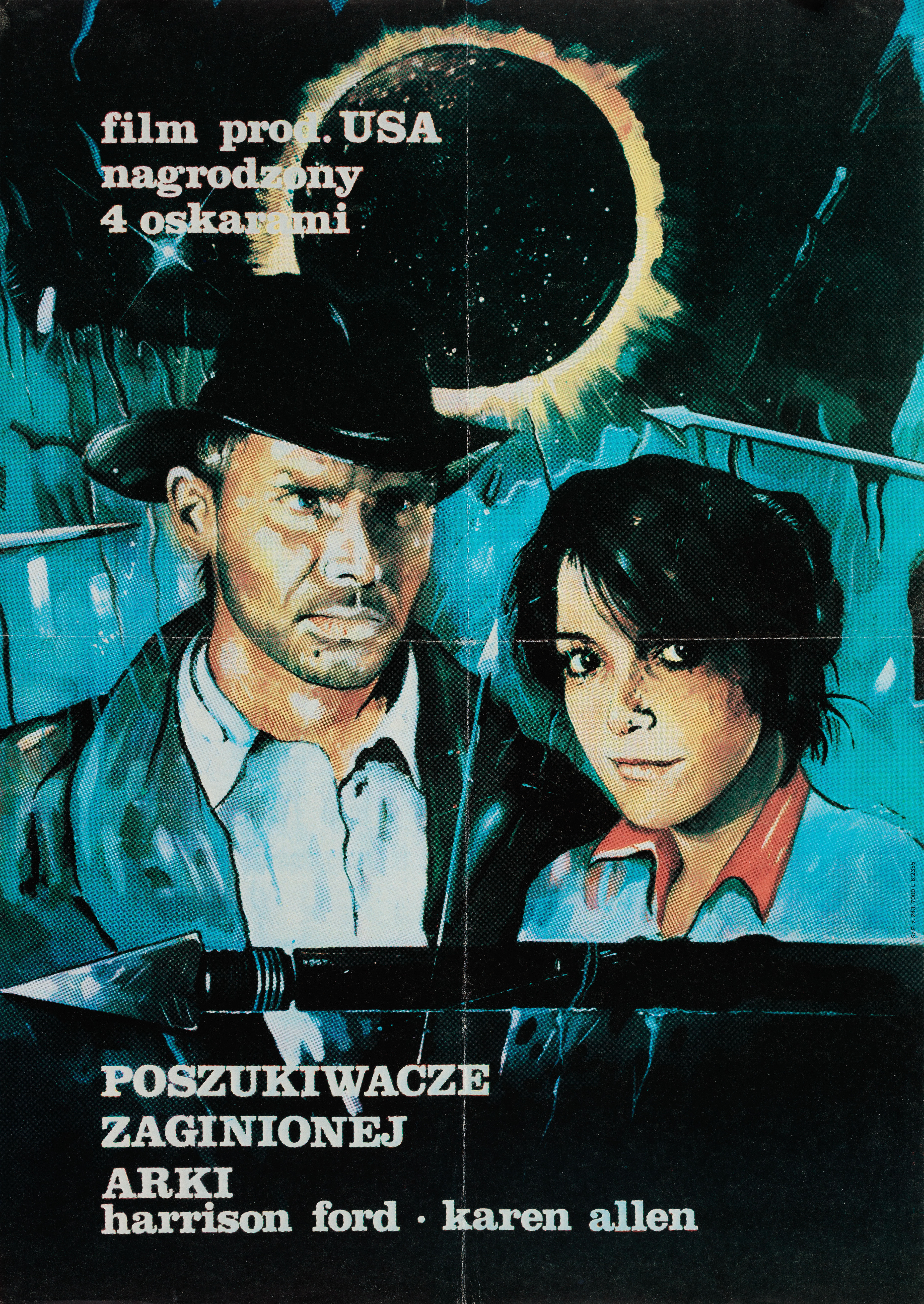 Индиана Джонс: В поисках утраченного ковчега (Raiders of the Lost Ark, 1981), режиссёр Стивен Спилберг, польский постер к фильму, автор Массек, 1983 год