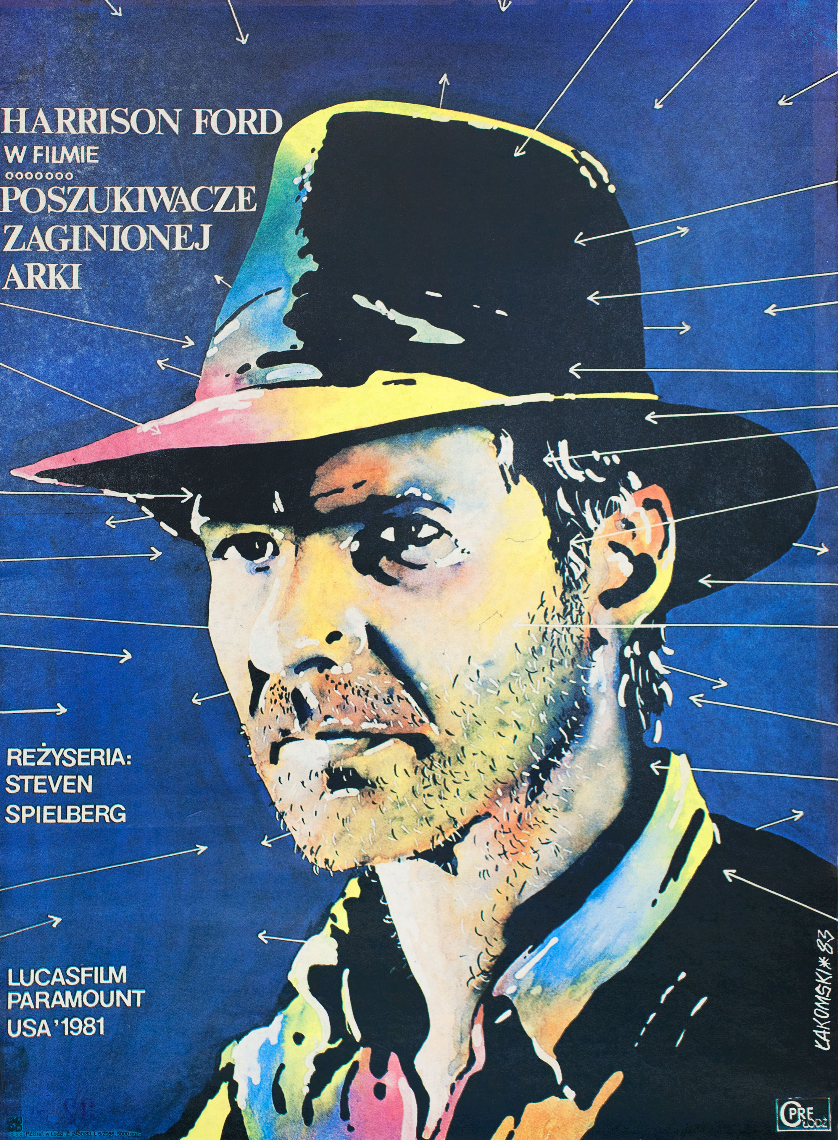 Индиана Джонс: В поисках утраченного ковчега (Raiders of the Lost Ark, 1981), режиссёр Стивен Спилберг, польский постер к фильму, 1983 год
