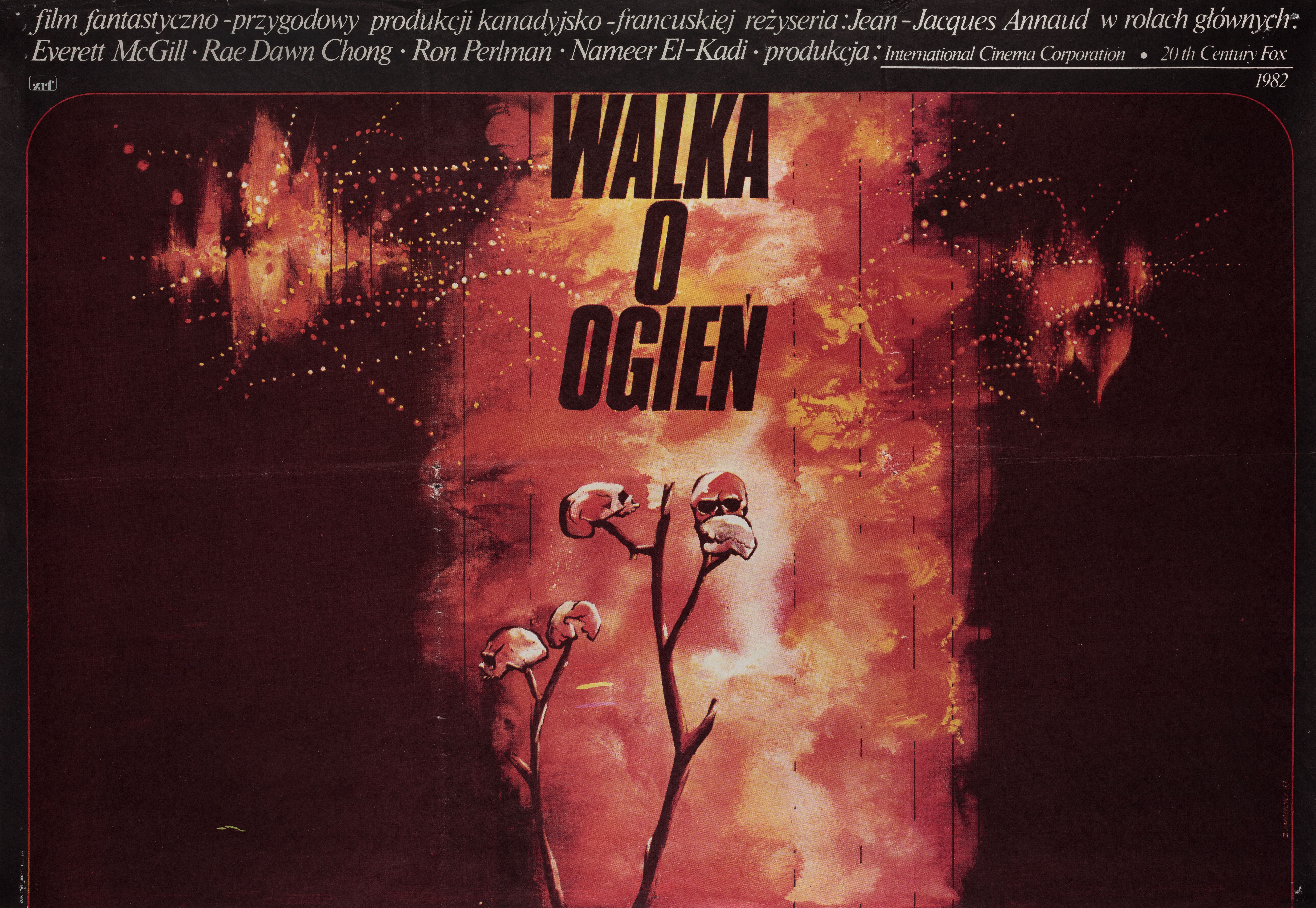 Битва за огонь (Quest for Fire, 1981), режиссёр Жан-Жак Анно, польский постер к фильму, 1983 год
