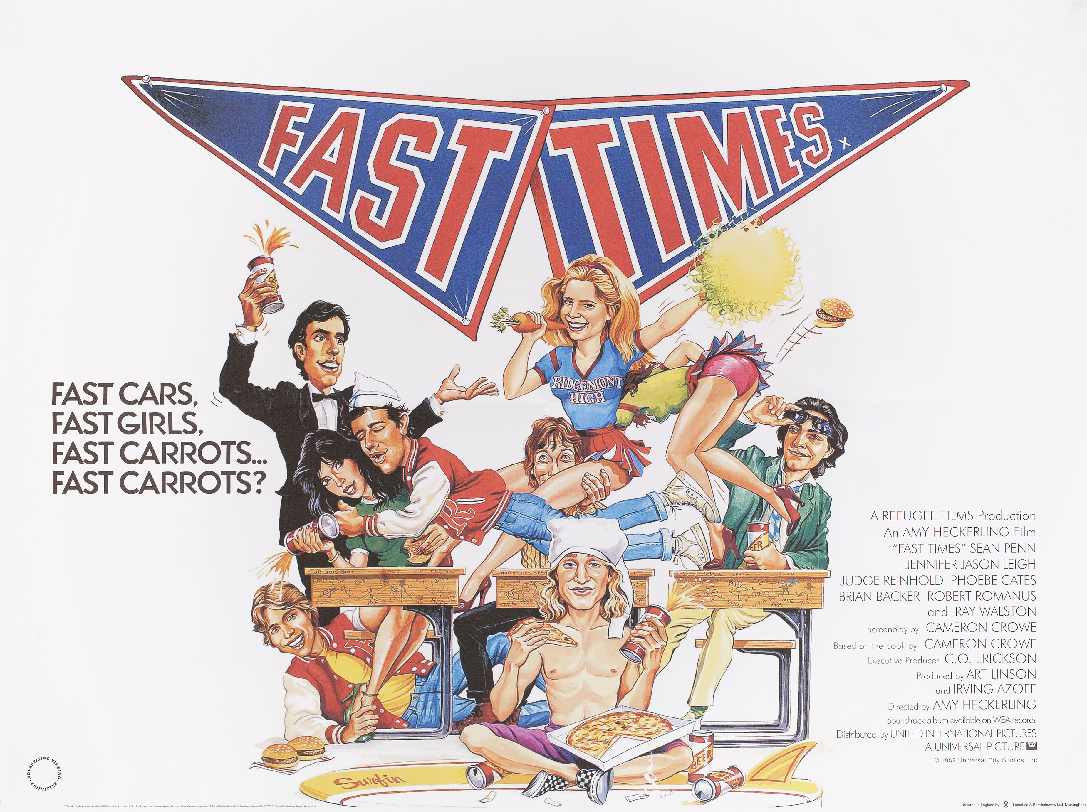 Беспечные времена в «Риджмонт Хай» (Fast Times at Ridgemont High, 1982), режиссёр Эми Хекерлинг, британский постер к фильму, 1982 год (1)