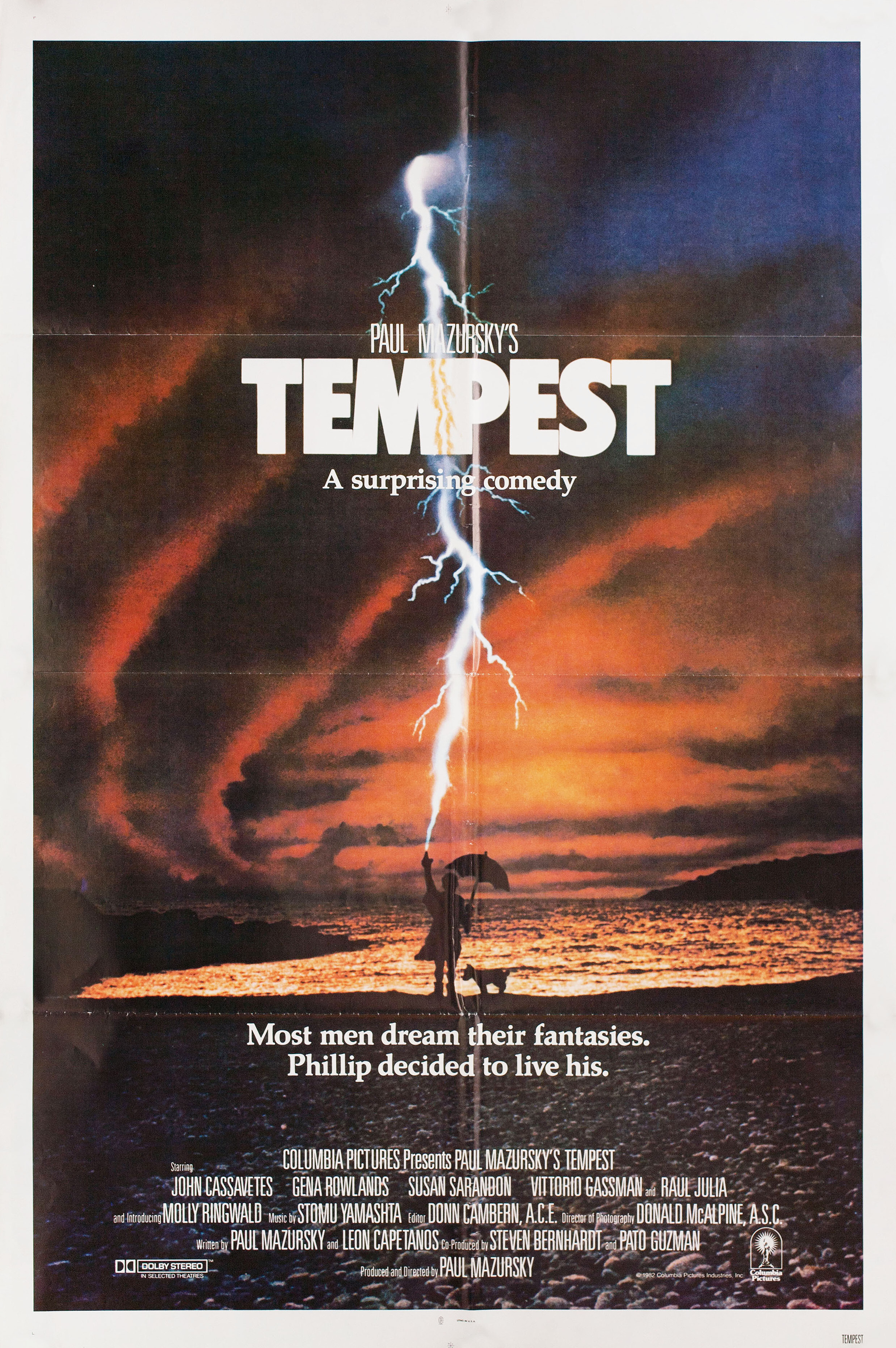 Буря (Tempest, 1982), режиссёр Пол Мазурски, американский постер к фильму, 1982 год