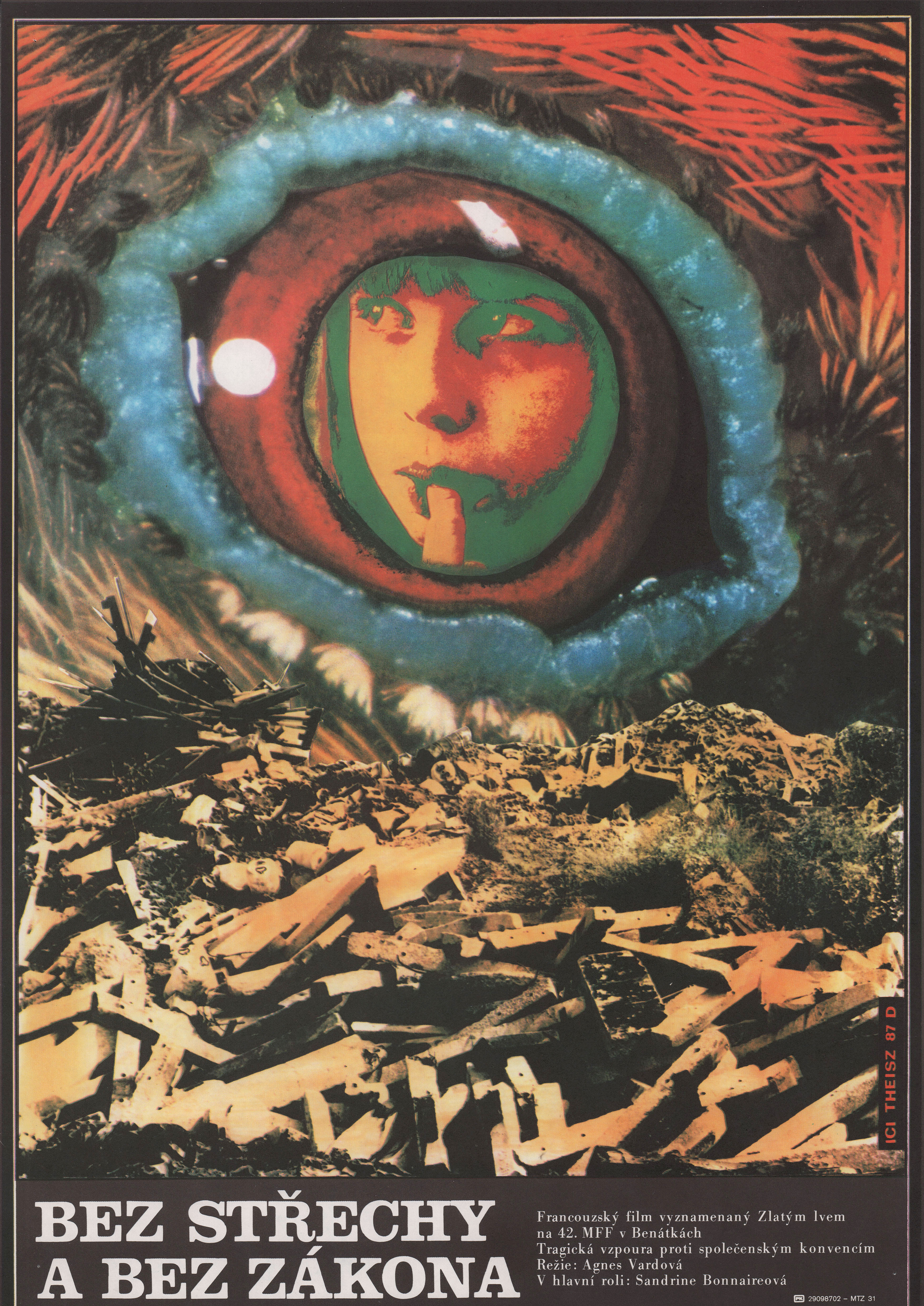 Без крыши, вне закона (Sans toit ni loi, 1985), режиссёр Аньес Варда, чехословацкий постер к фильму, автор Стефан Тайс, 1987 год