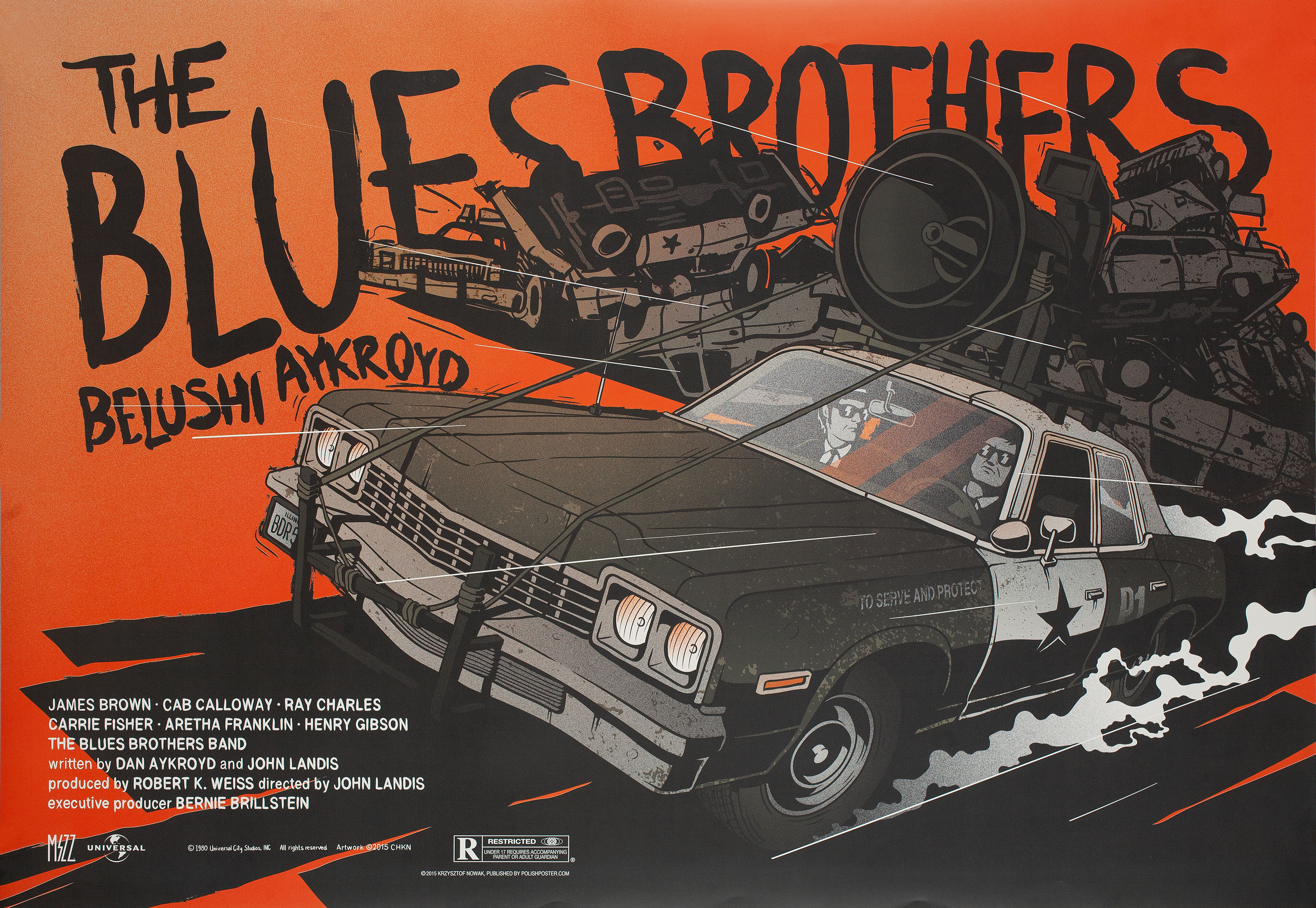 Братья Блюз (The Blues Brothers, 1980), режиссёр Джон Лэндис, польский постер к фильму, автор Кшиштоф Новак, 2016 год