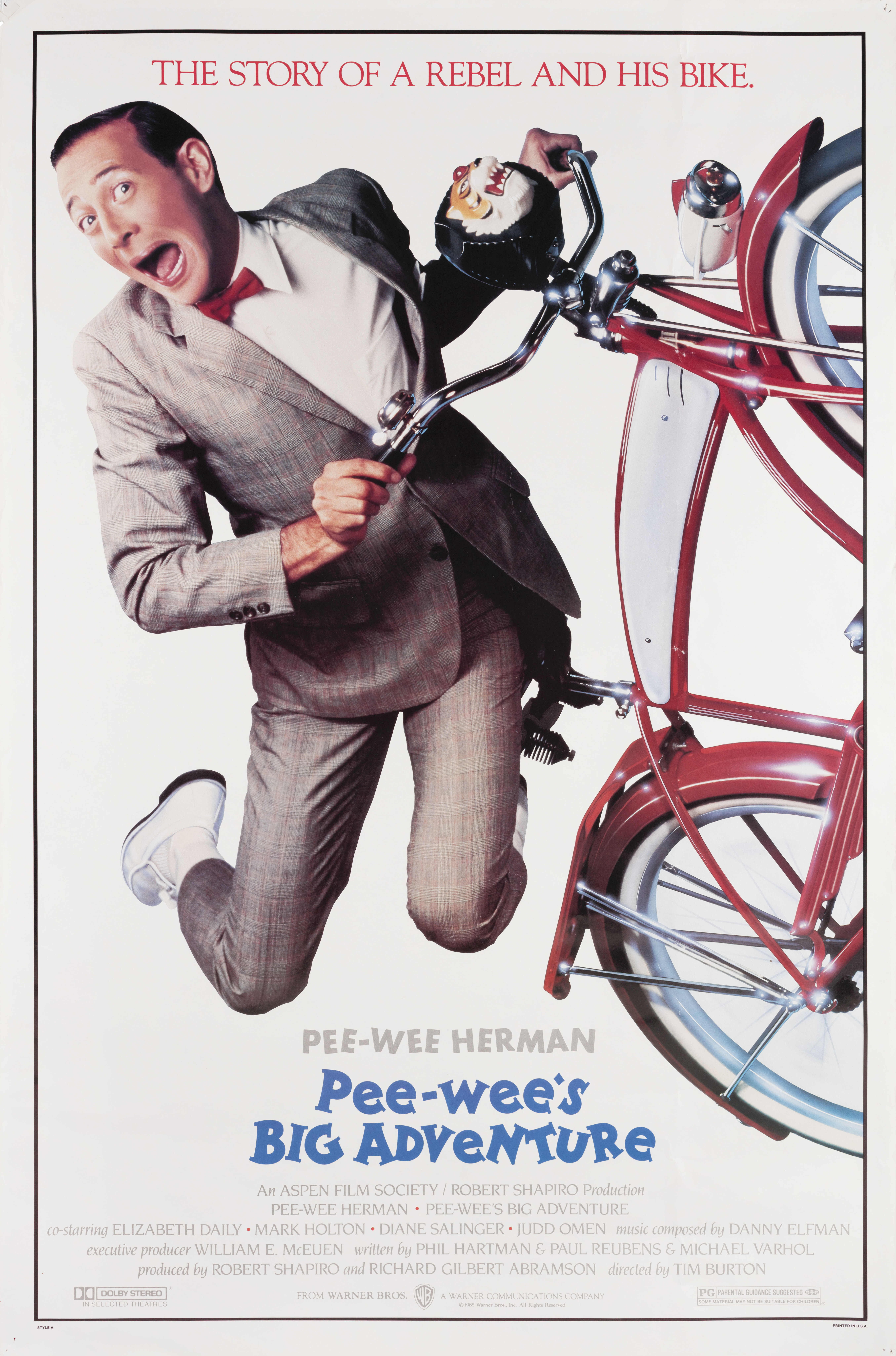 Большое приключение Пи-Ви (Pee-wees Big Adventure, 1985), режиссёр Тим Бёртон, американский постер к фильму, 1985 год
