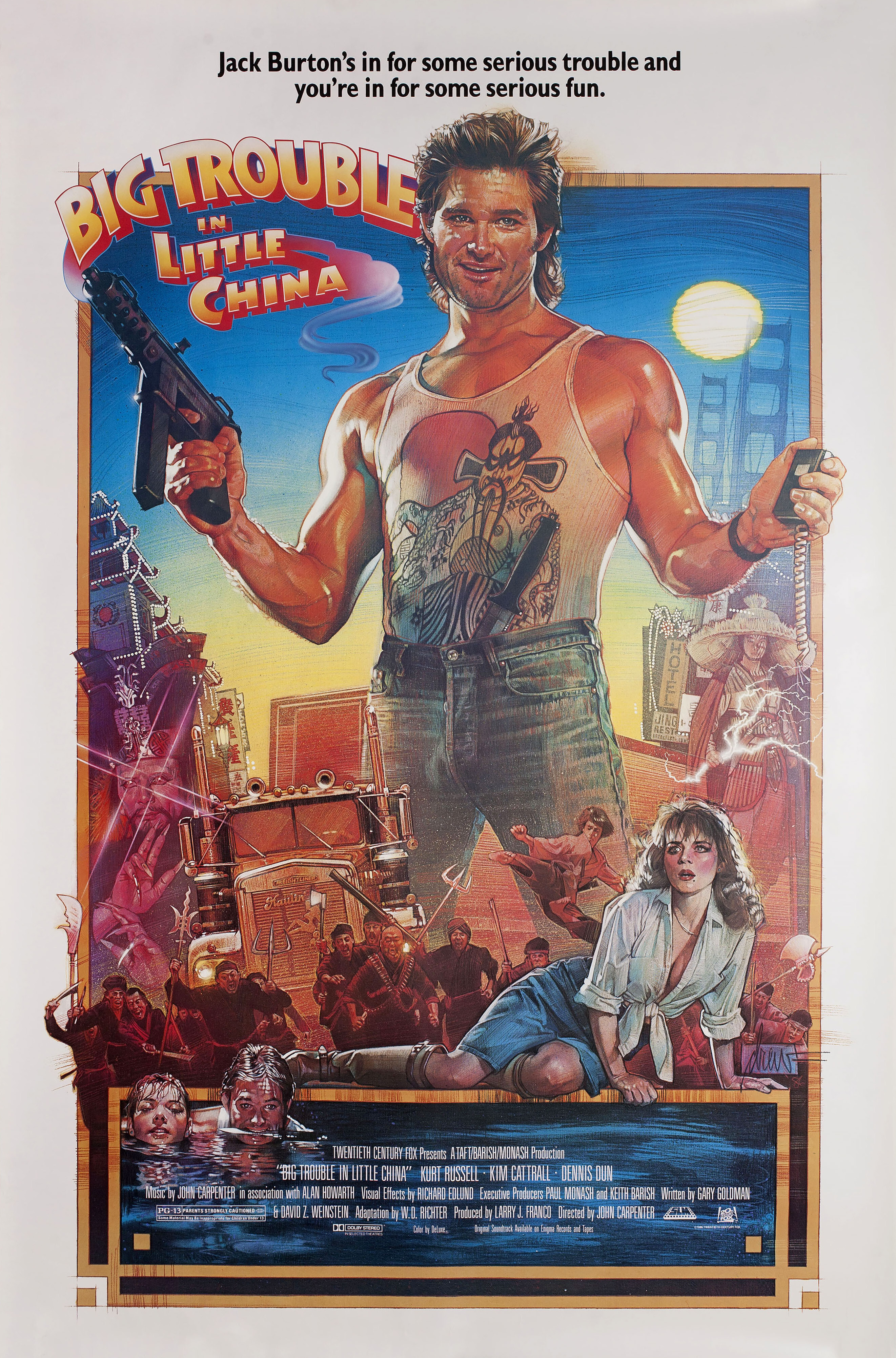 Большой переполох в маленьком Китае (Big Trouble in Little China, 1986), режиссёр Джон Карпентер, американский постер к фильму, автор Дрю Струзан, 1986 год