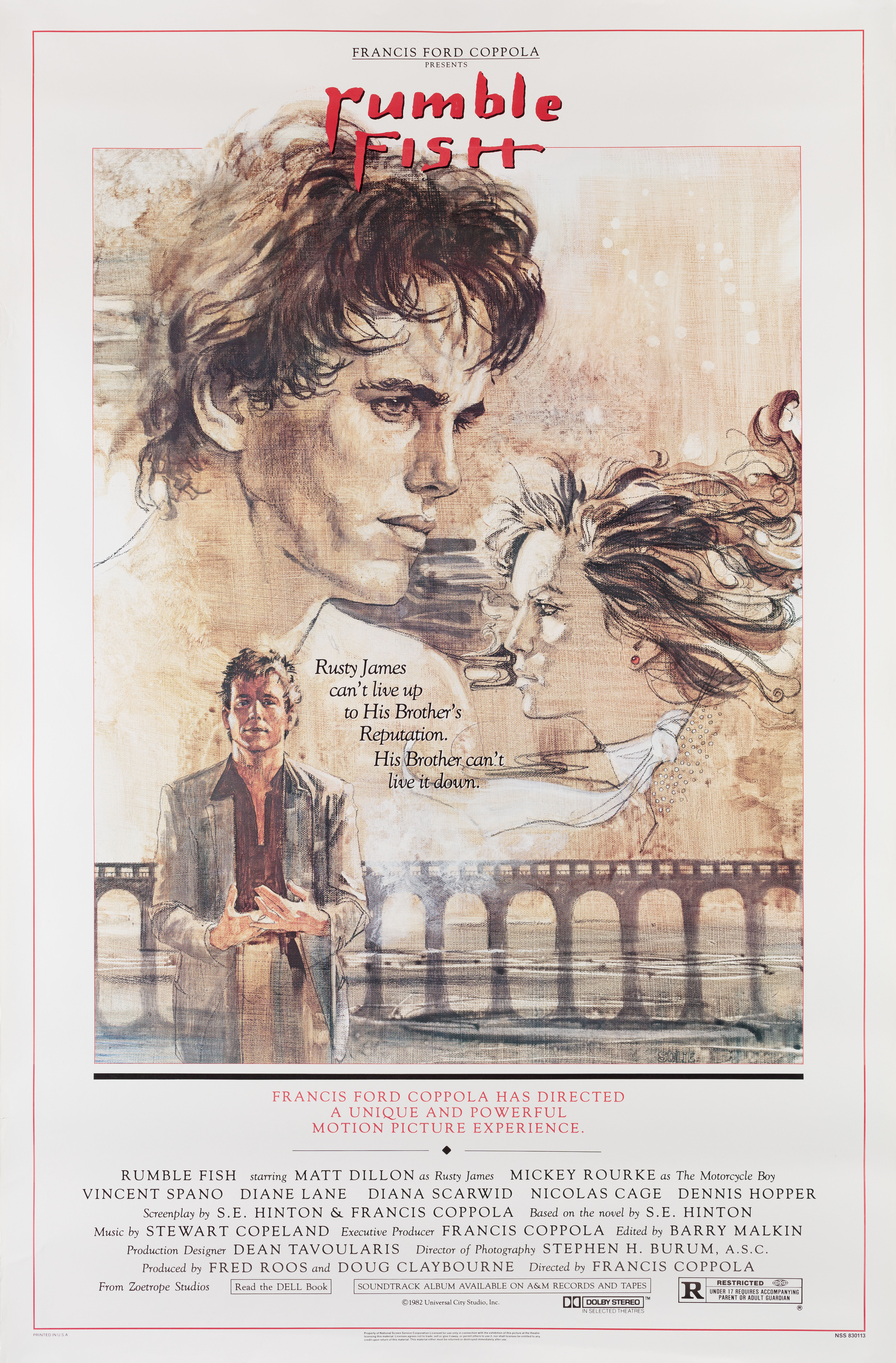 Бойцовая рыбка (Rumble Fish, 1983), режиссёр Фрэнсис Форд Коппола, американский постер к фильму, автор Джон Соли, 1983 год