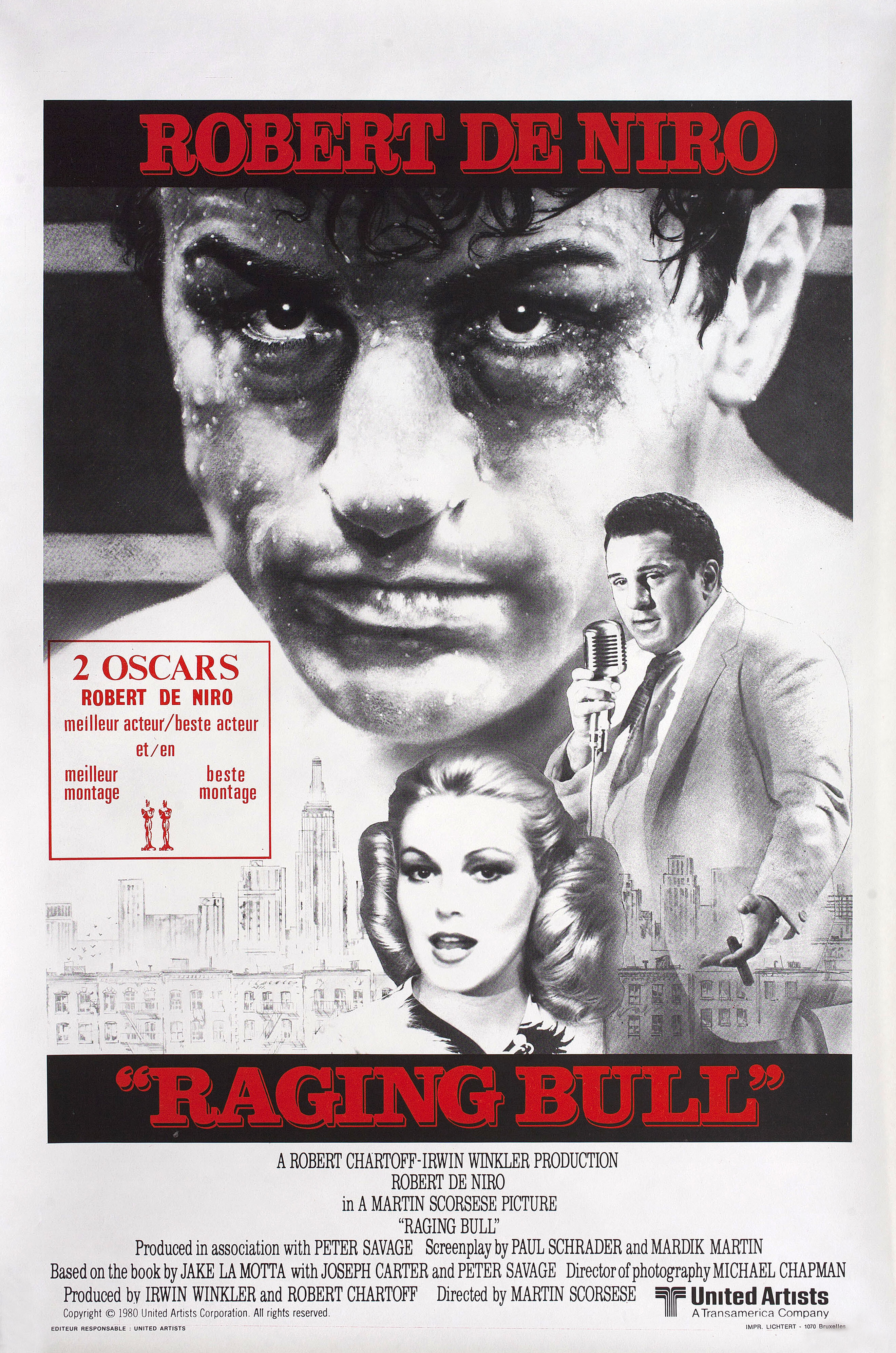 Бешеный бык (Raging Bull, 1980), режиссёр Мартин Скорсезе, бельгийский постер к фильму, 1980 год