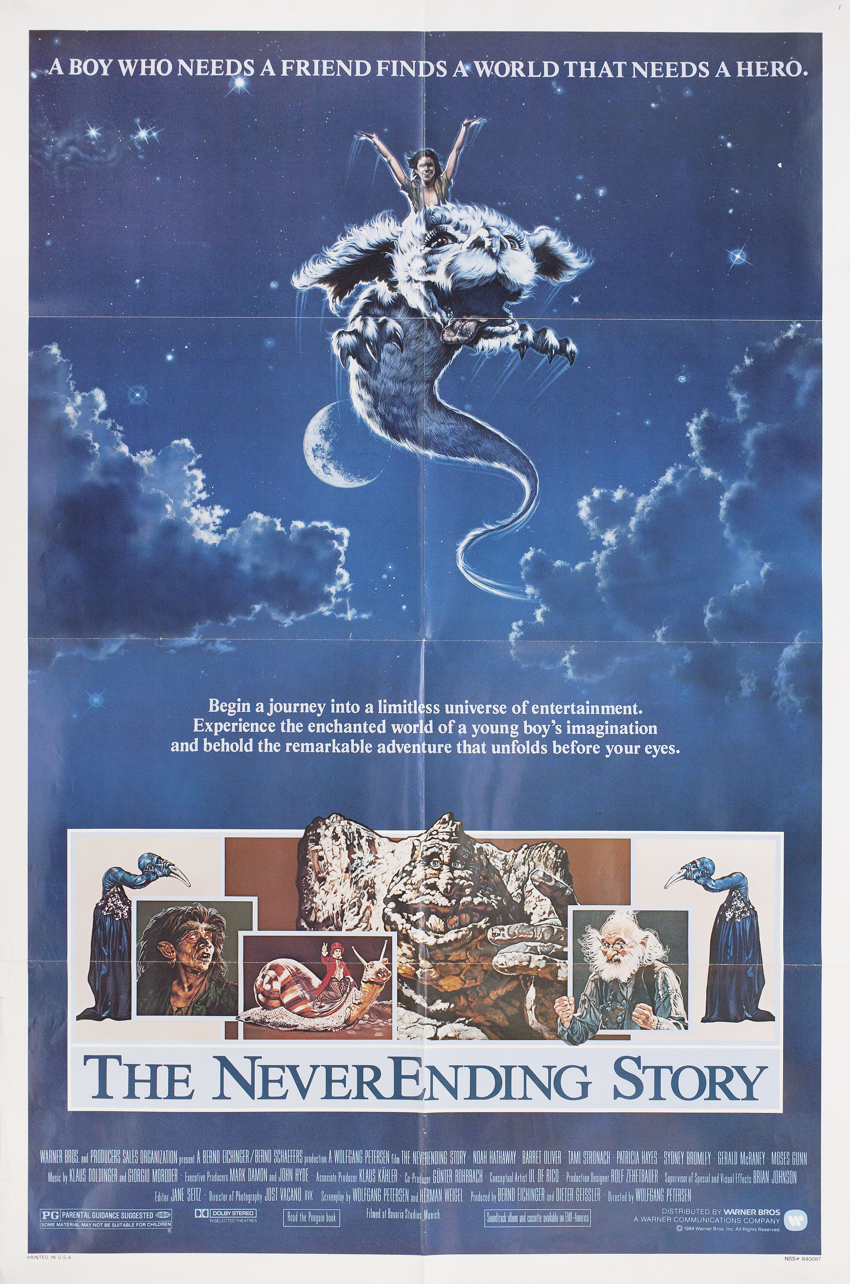 Бесконечная история (The NeverEnding Story, 1984), режиссёр Вольфганг Петерсен, американский постер к фильму, автор Ричард Хескокс, 1984 год