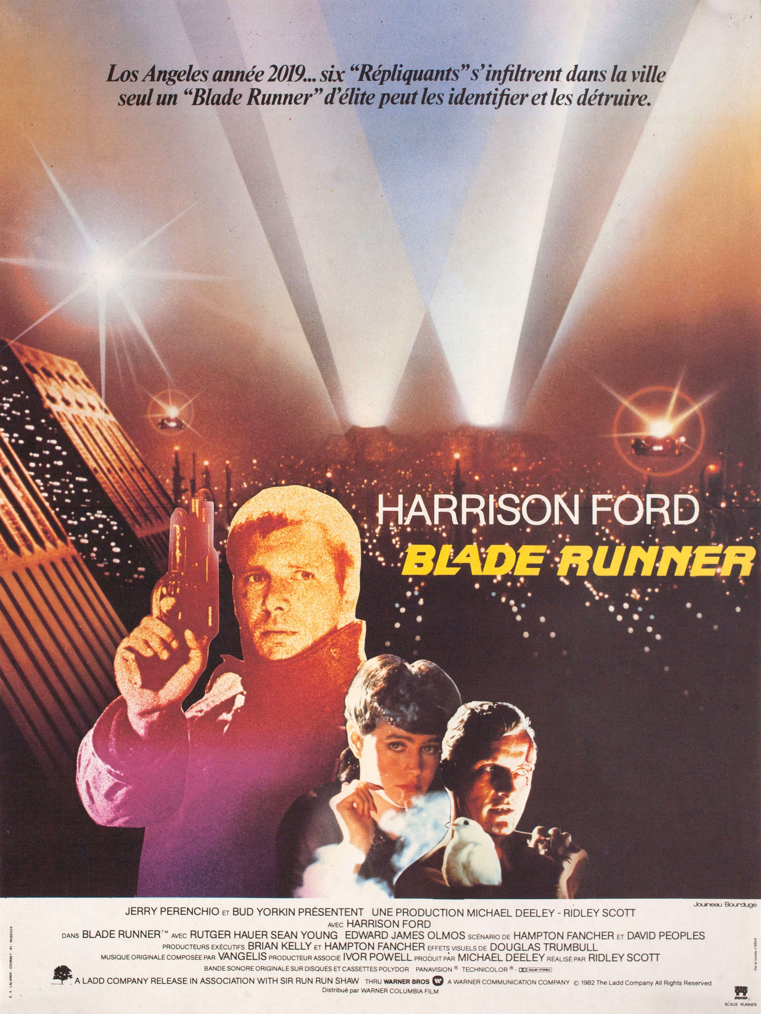 Бегущий по лезвию (Blade Runner, 1982), режиссёр Ридли Скотт, французский постер к фильму, автор Жуино Бурдюж, 1982 год