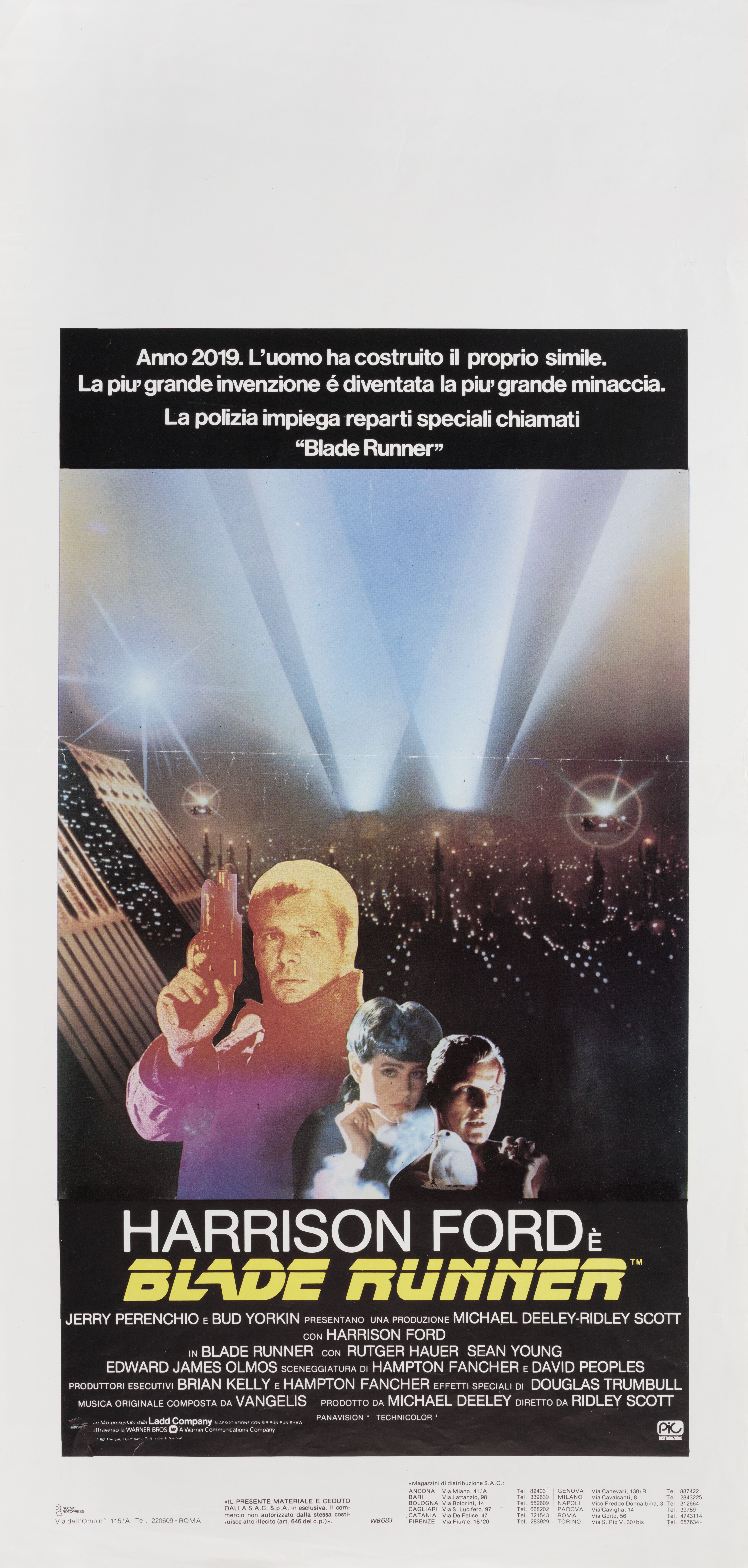 Бегущий по лезвию (Blade Runner, 1982), режиссёр Ридли Скотт, итальянский постер к фильму, 1982 год (1)