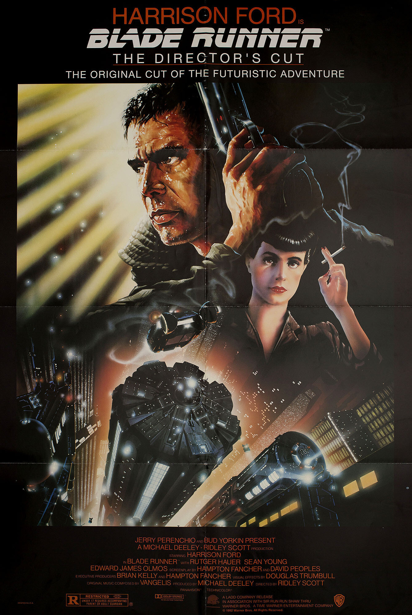 Бегущий по лезвию (Blade Runner, 1982), режиссёр Ридли Скотт, американский постер к фильму, автор Джон Элвин, 1992 год