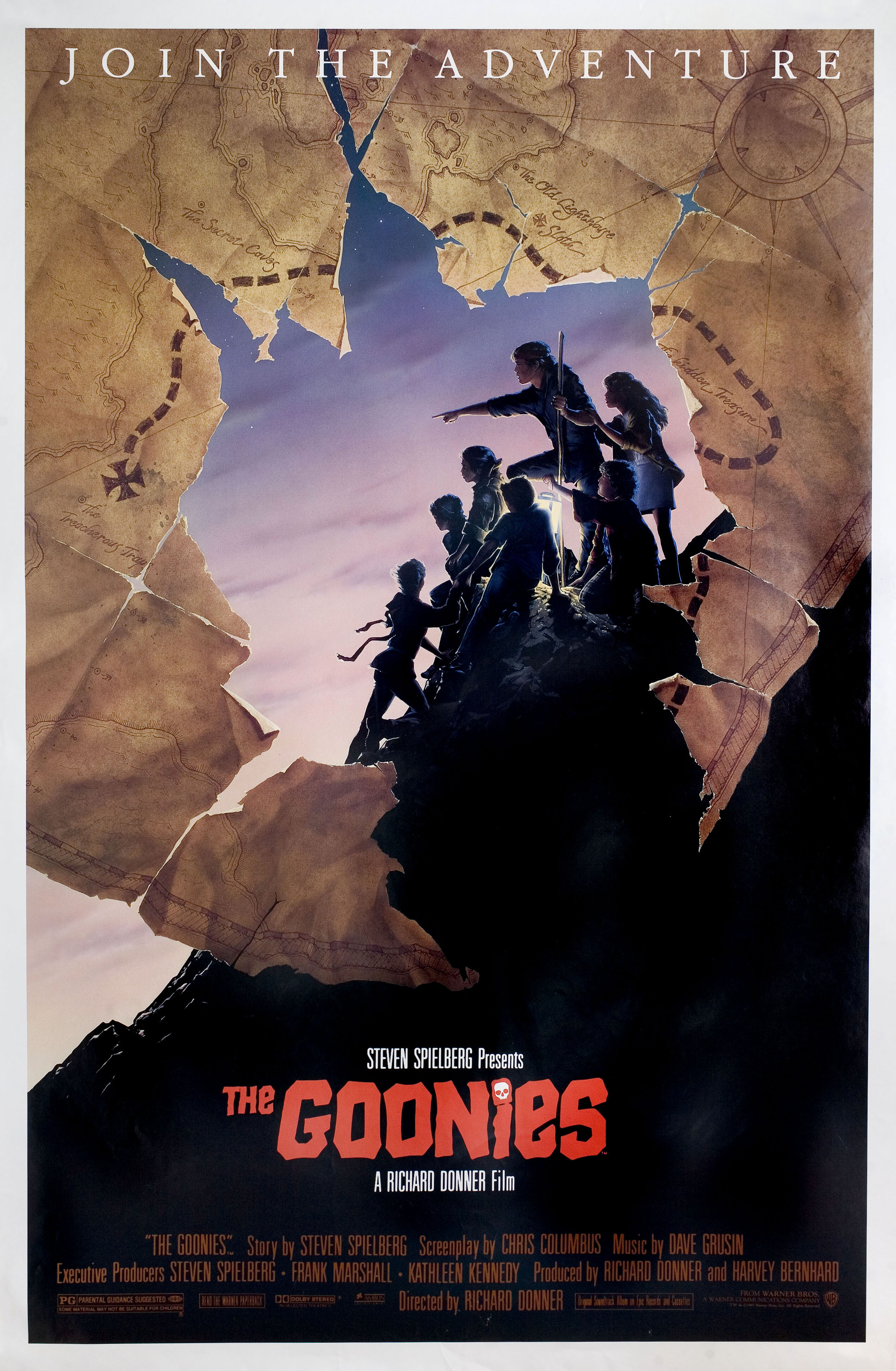 Балбесы (The Goonies, 1985), режиссёр Ричард Доннер, американский постер к фильму, автор Джон Элвин, 1985 год