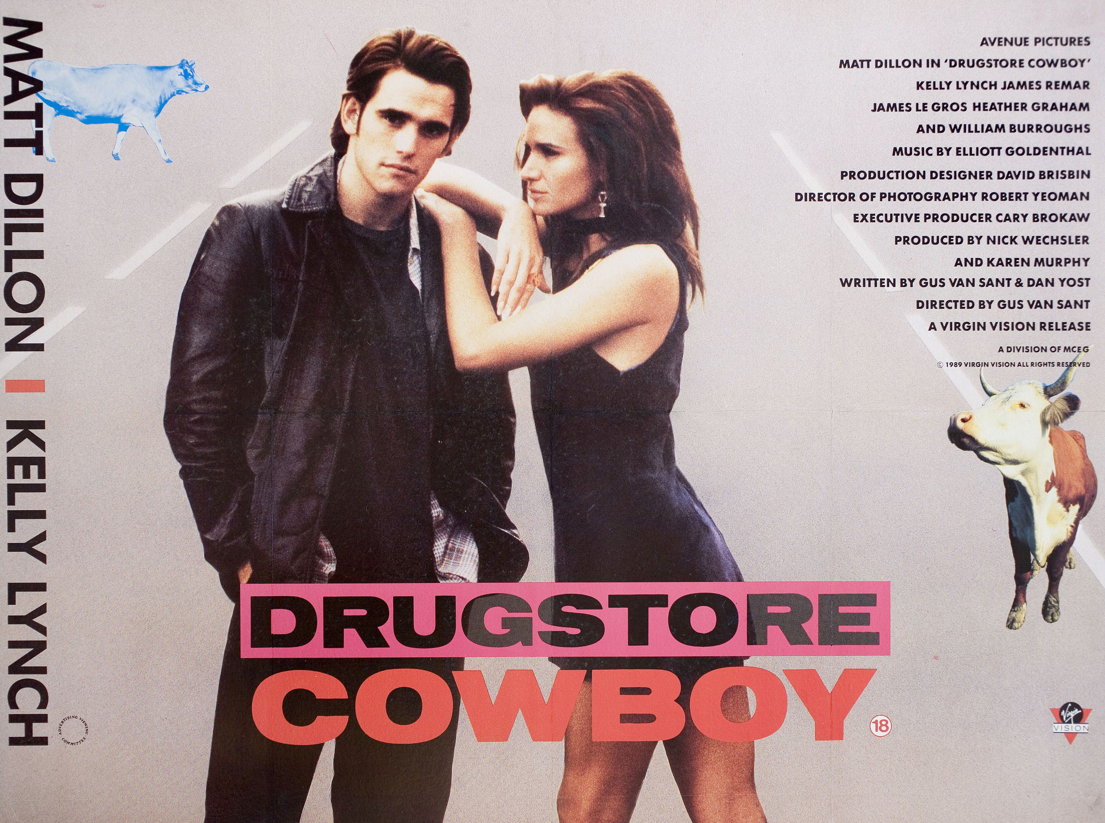 Аптечный ковбой (Drugstore Cowboy, 1989), режиссёр Гас Ван Сент, британский постер к фильму, 1989 год