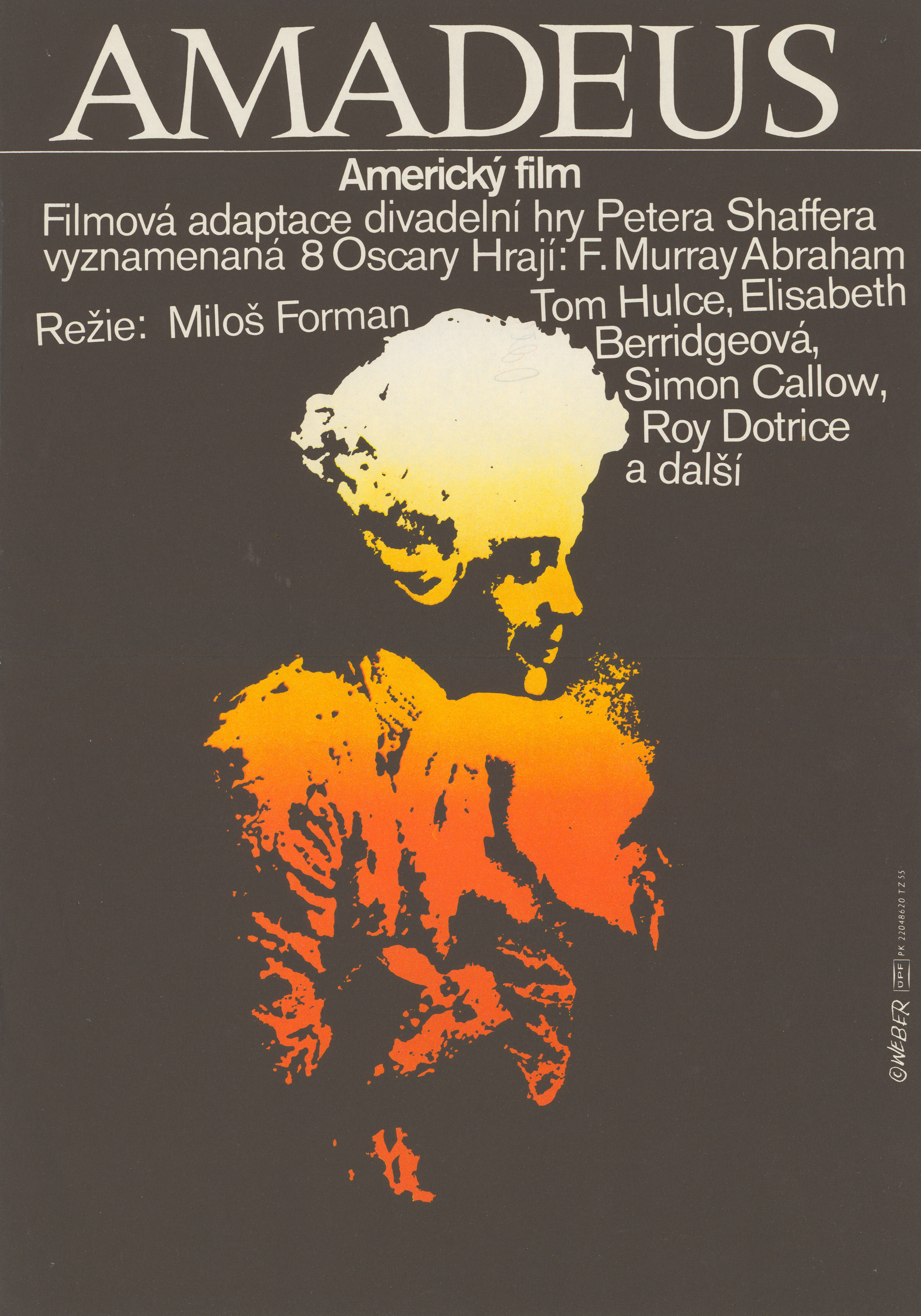 Амадей (Amadeus, 1984), режиссёр Милош Форман, чехословацкий постер к фильму, автор Ян Вебер, 1984 год