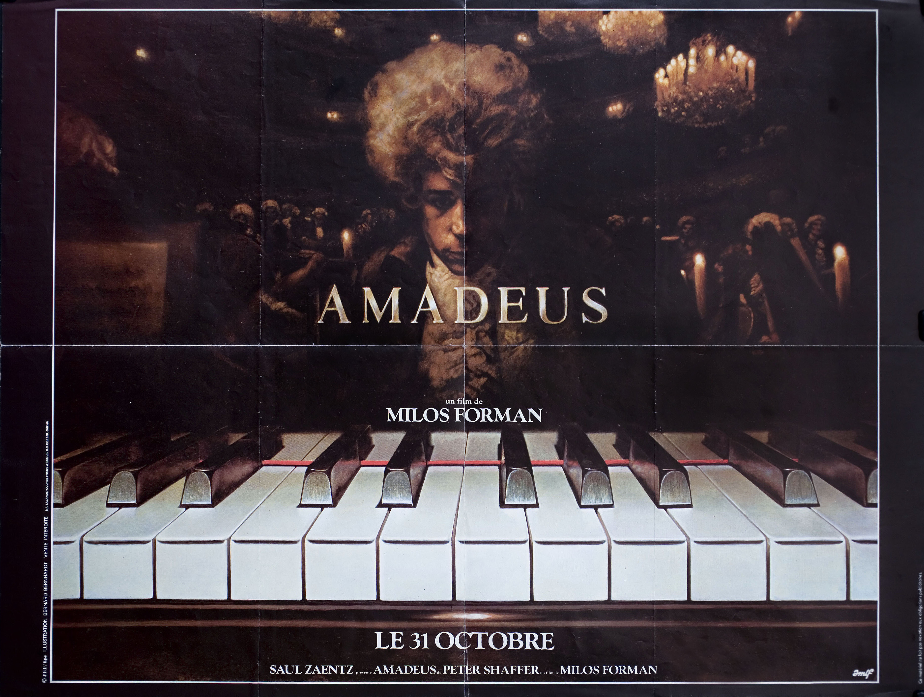 Амадей (Amadeus, 1984), режиссёр Милош Форман, французский постер к фильму, автор Бернар Бернар, 1984 год